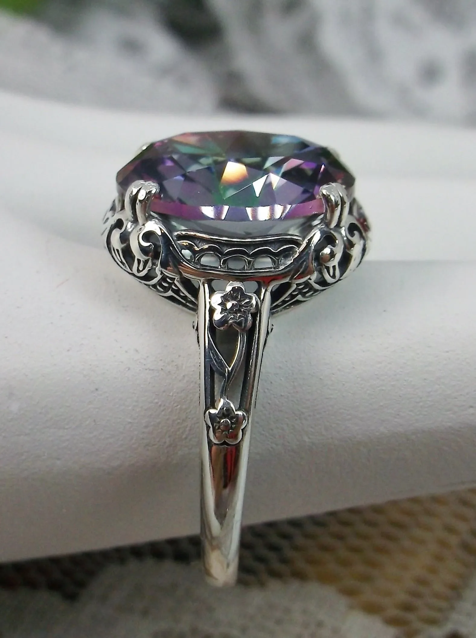 Mystic Topaz Ring, Simulated or Natural Gemstone, Edwardian Antique Reproduction Jewelry #D70z