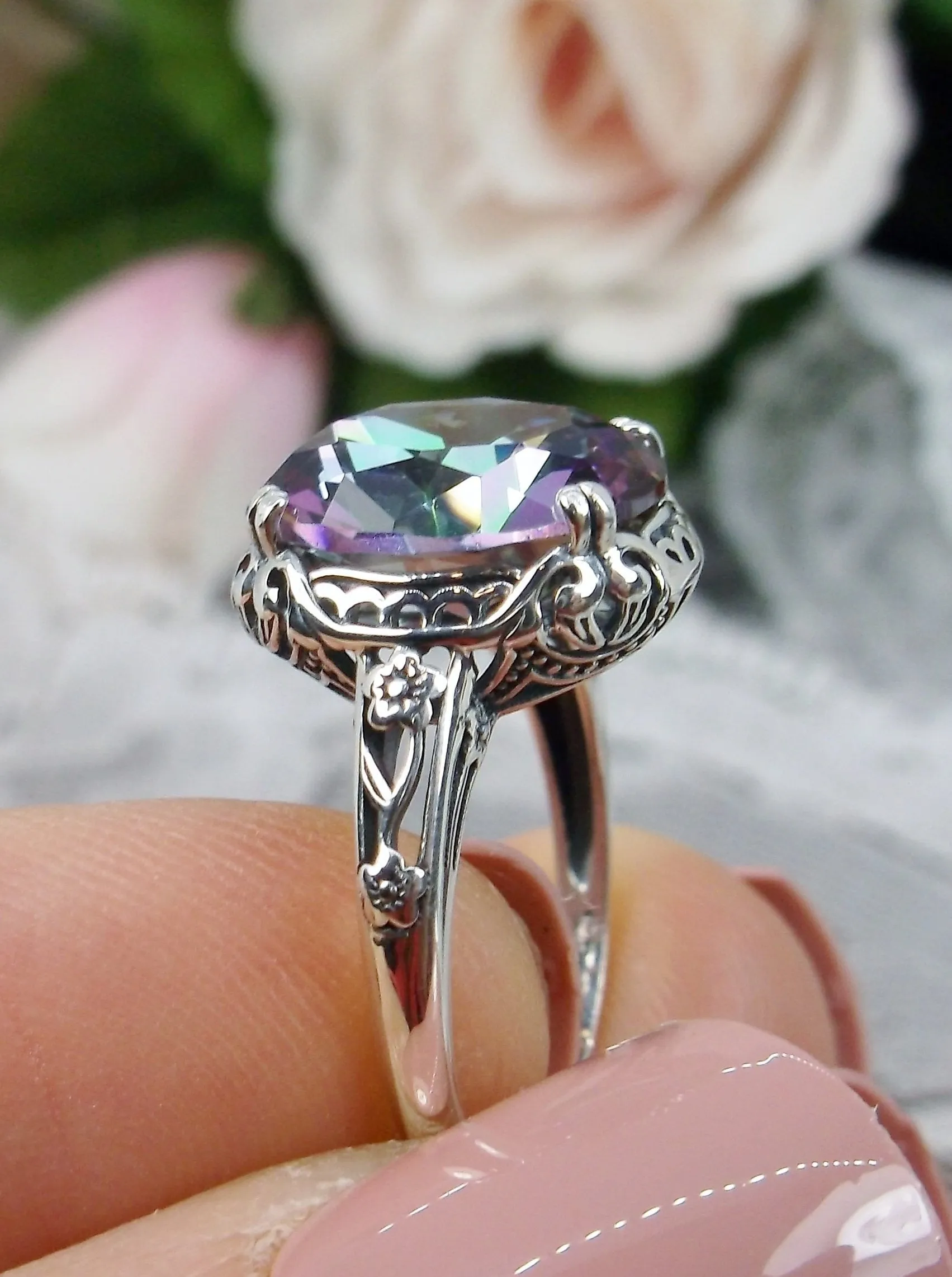 Mystic Topaz Ring, Simulated or Natural Gemstone, Edwardian Antique Reproduction Jewelry #D70z