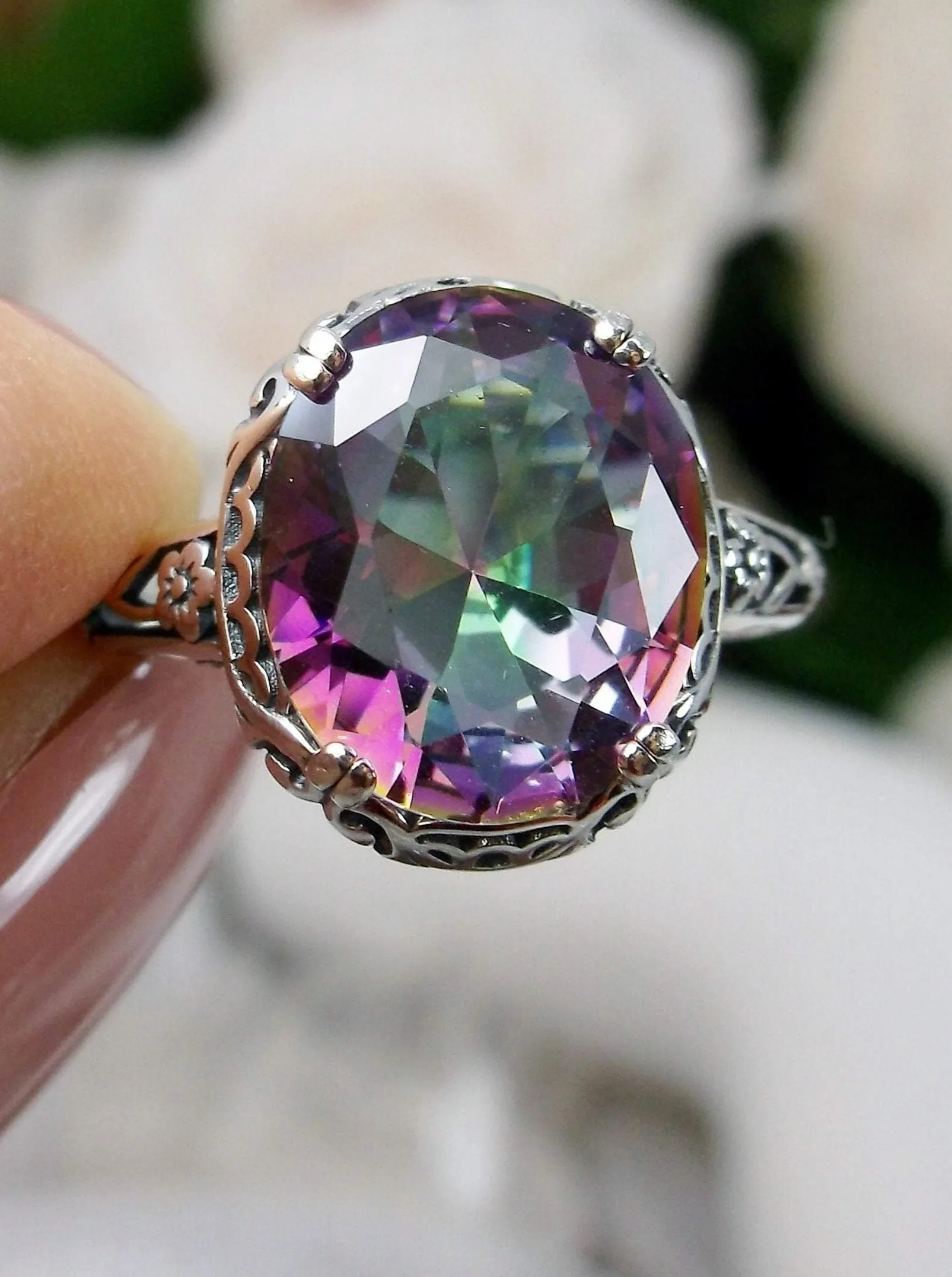 Mystic Topaz Ring, Simulated or Natural Gemstone, Edwardian Antique Reproduction Jewelry #D70z