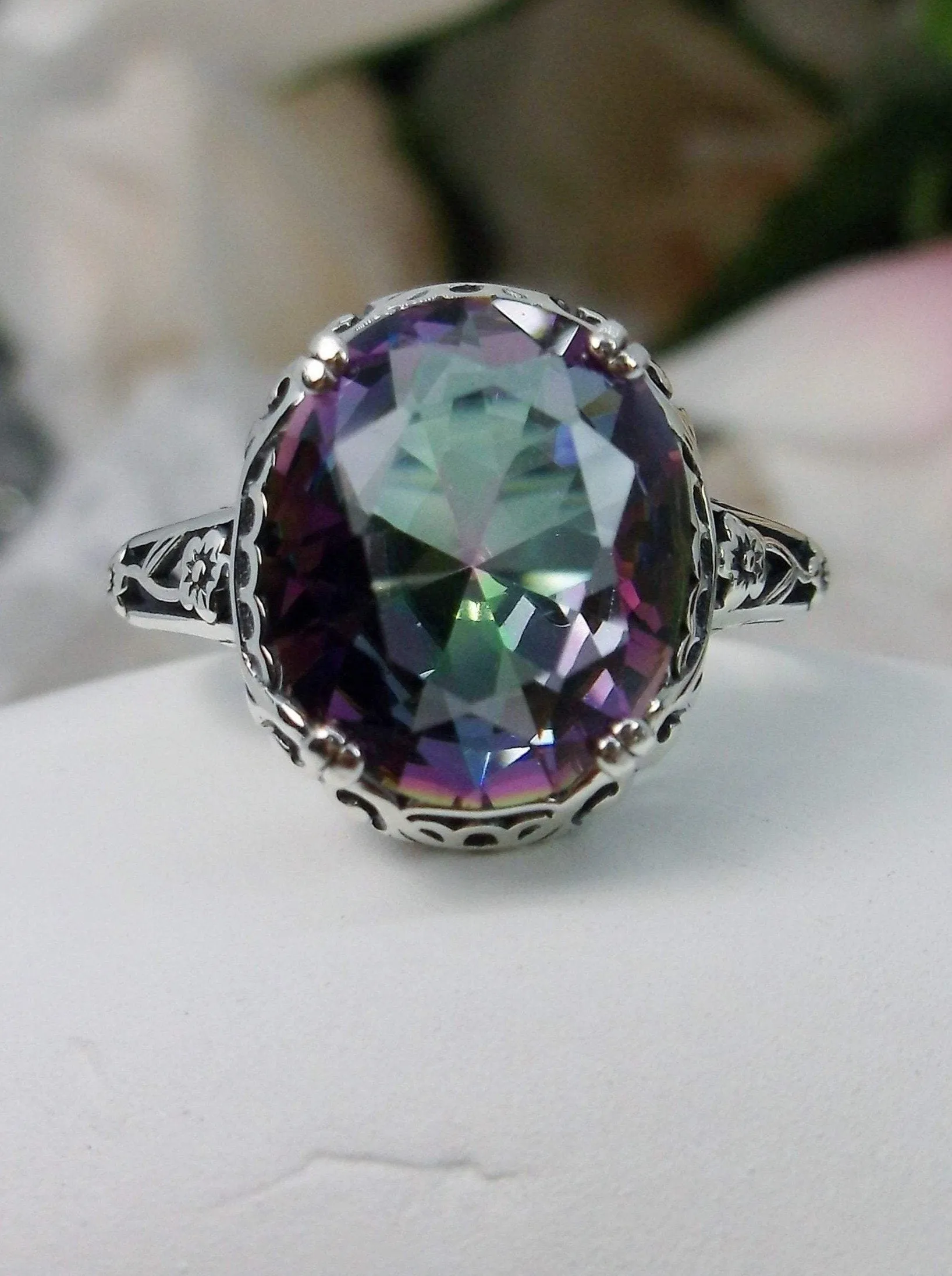 Mystic Topaz Ring, Simulated or Natural Gemstone, Edwardian Antique Reproduction Jewelry #D70z