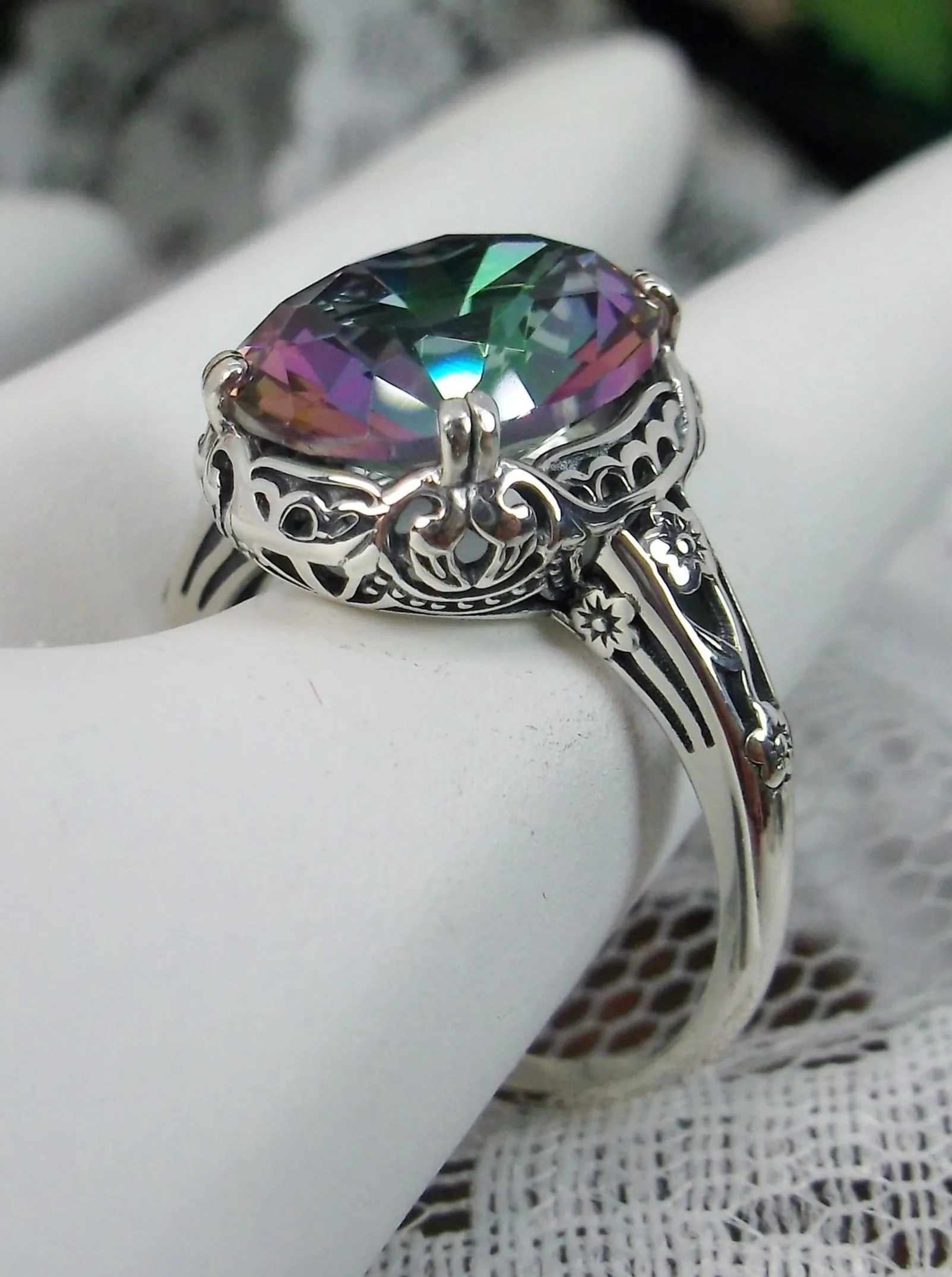 Mystic Topaz Ring, Simulated or Natural Gemstone, Edwardian Antique Reproduction Jewelry #D70z