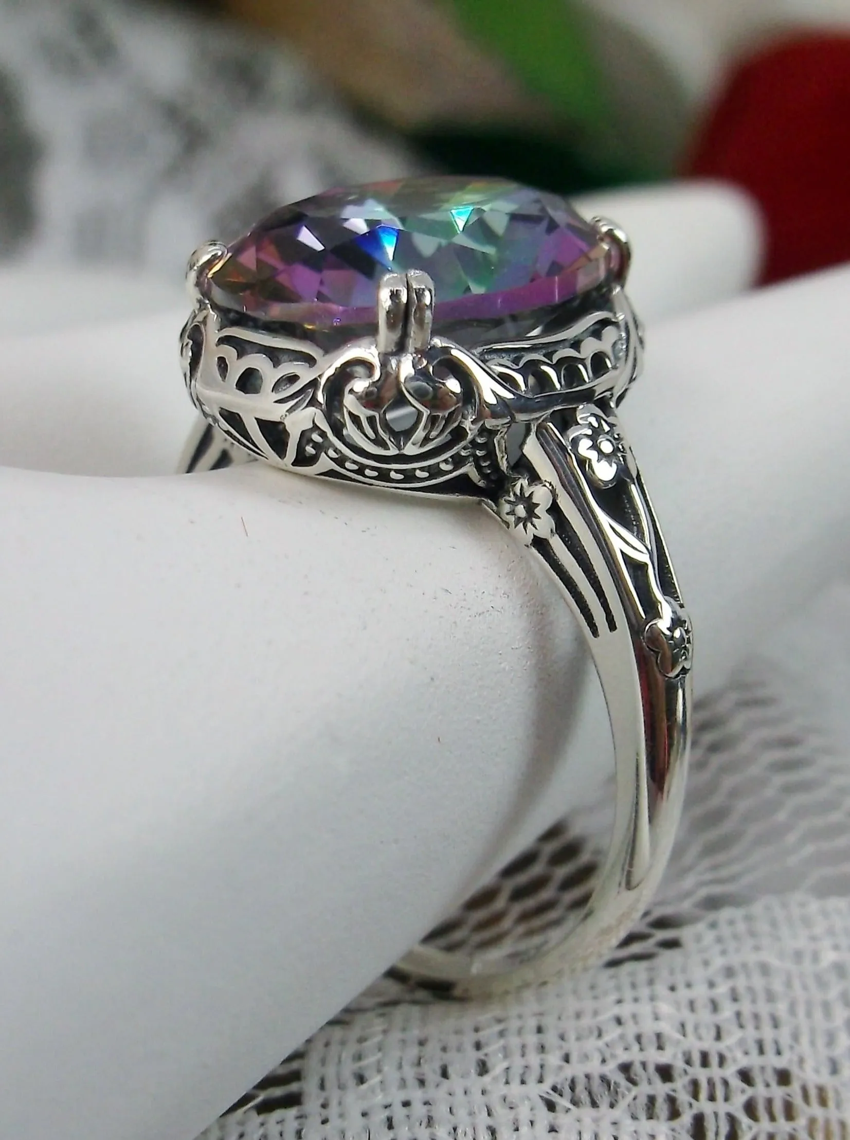 Mystic Topaz Ring, Simulated or Natural Gemstone, Edwardian Antique Reproduction Jewelry #D70z