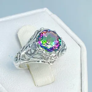 Mystic Topaz Ring, Size 4.5, Simulated Gemstone, Victorian Jewelry #D66 - Ready to Ship
