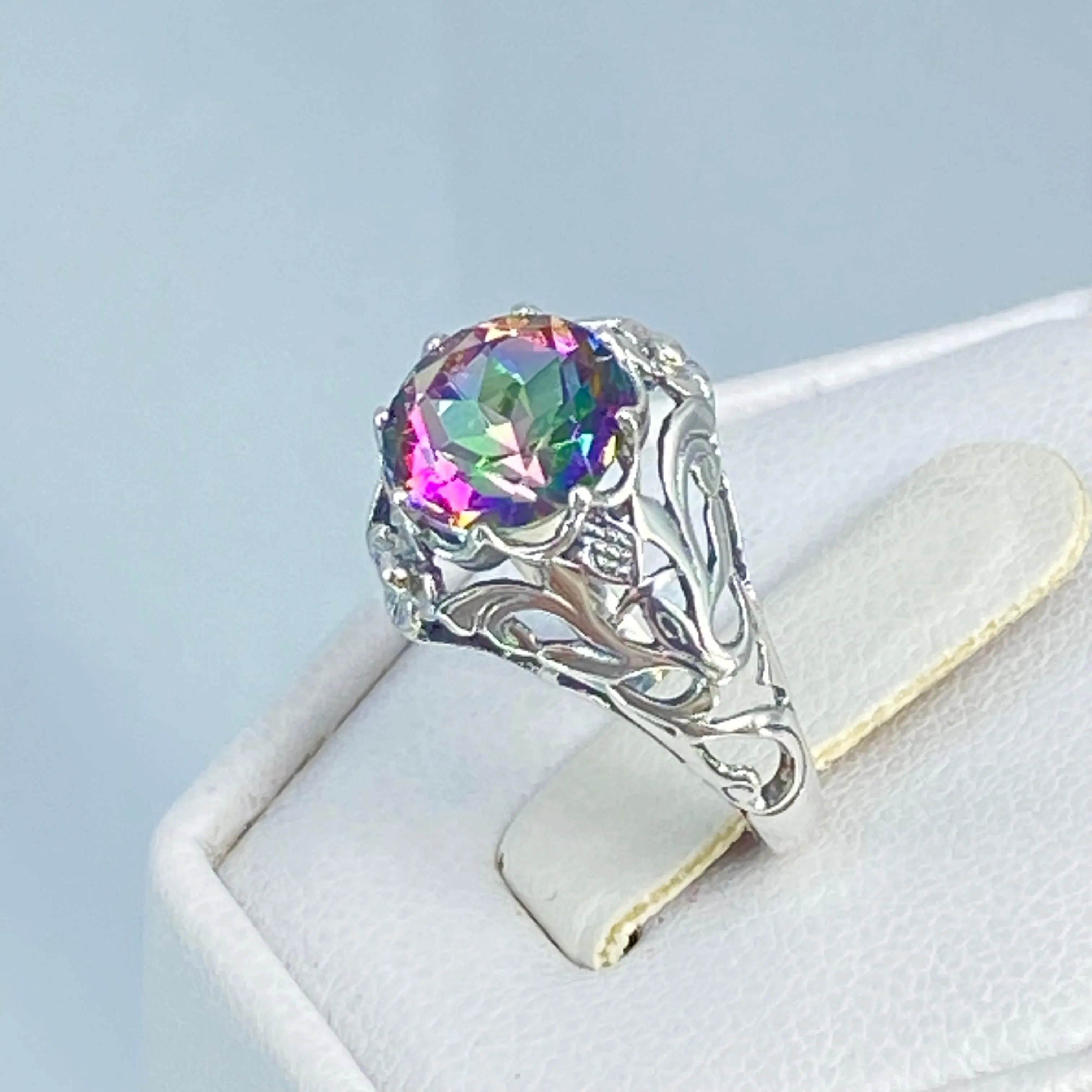 Mystic Topaz Ring, Size 4.5, Simulated Gemstone, Victorian Jewelry #D66 - Ready to Ship