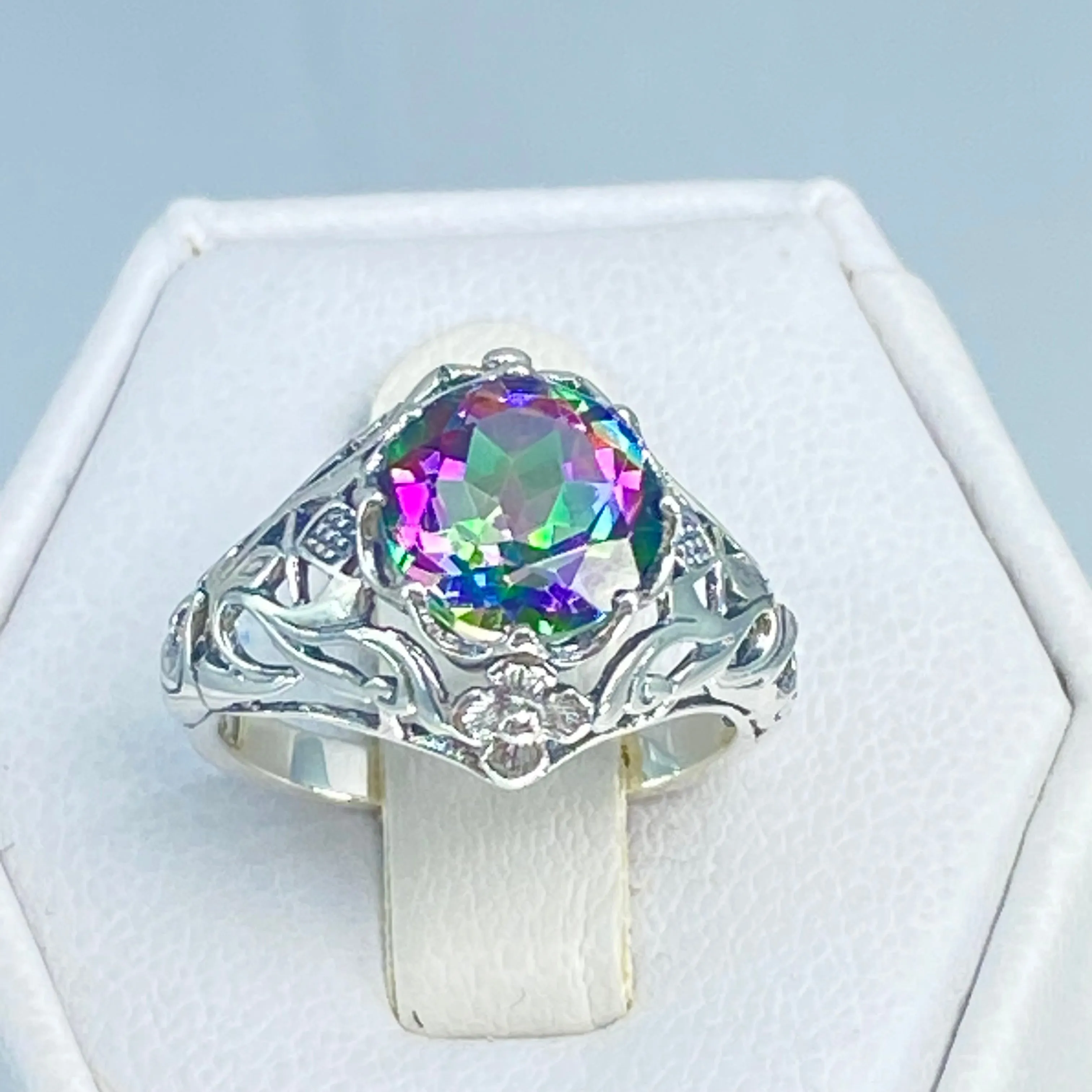 Mystic Topaz Ring, Size 4.5, Simulated Gemstone, Victorian Jewelry #D66 - Ready to Ship
