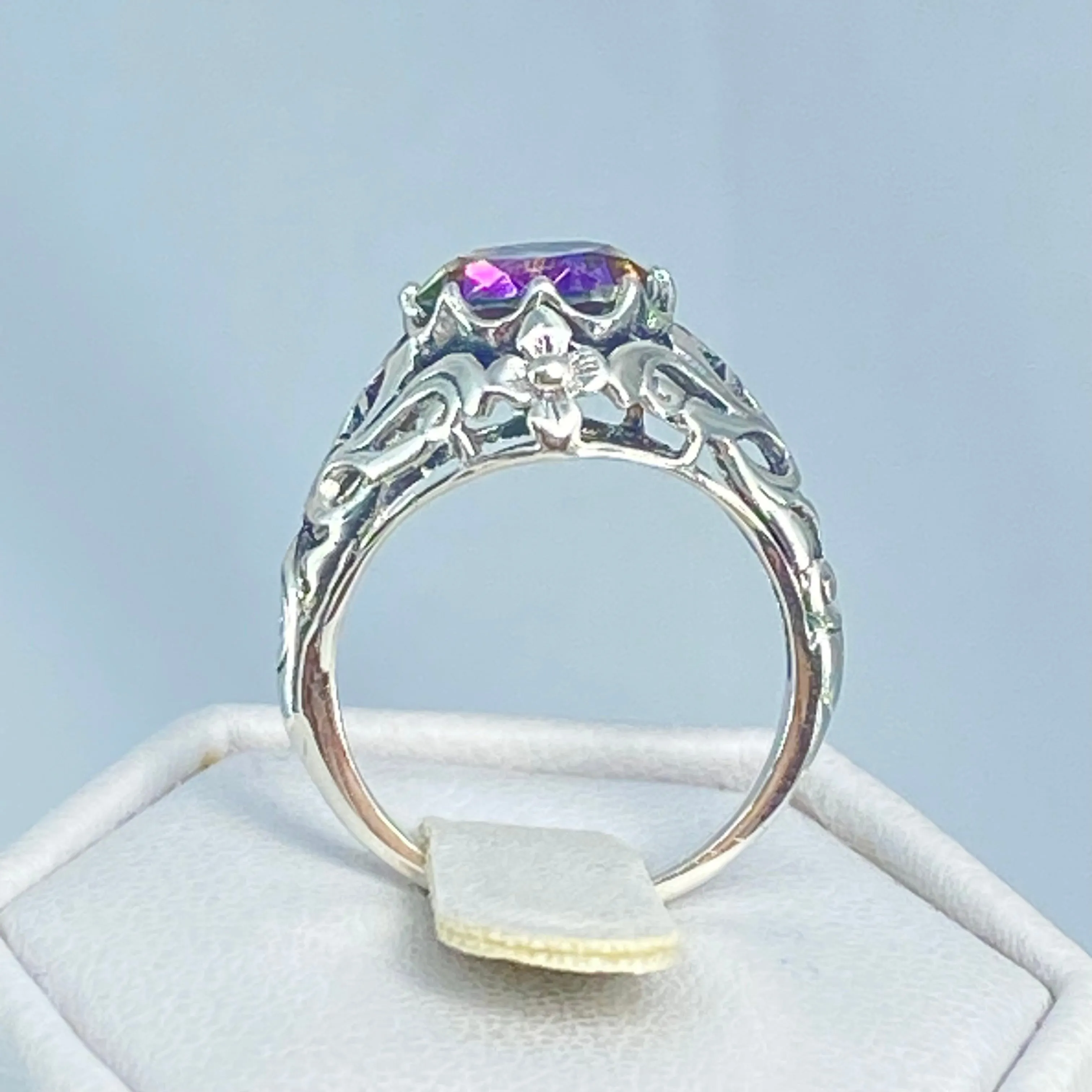 Mystic Topaz Ring, Size 4.5, Simulated Gemstone, Victorian Jewelry #D66 - Ready to Ship
