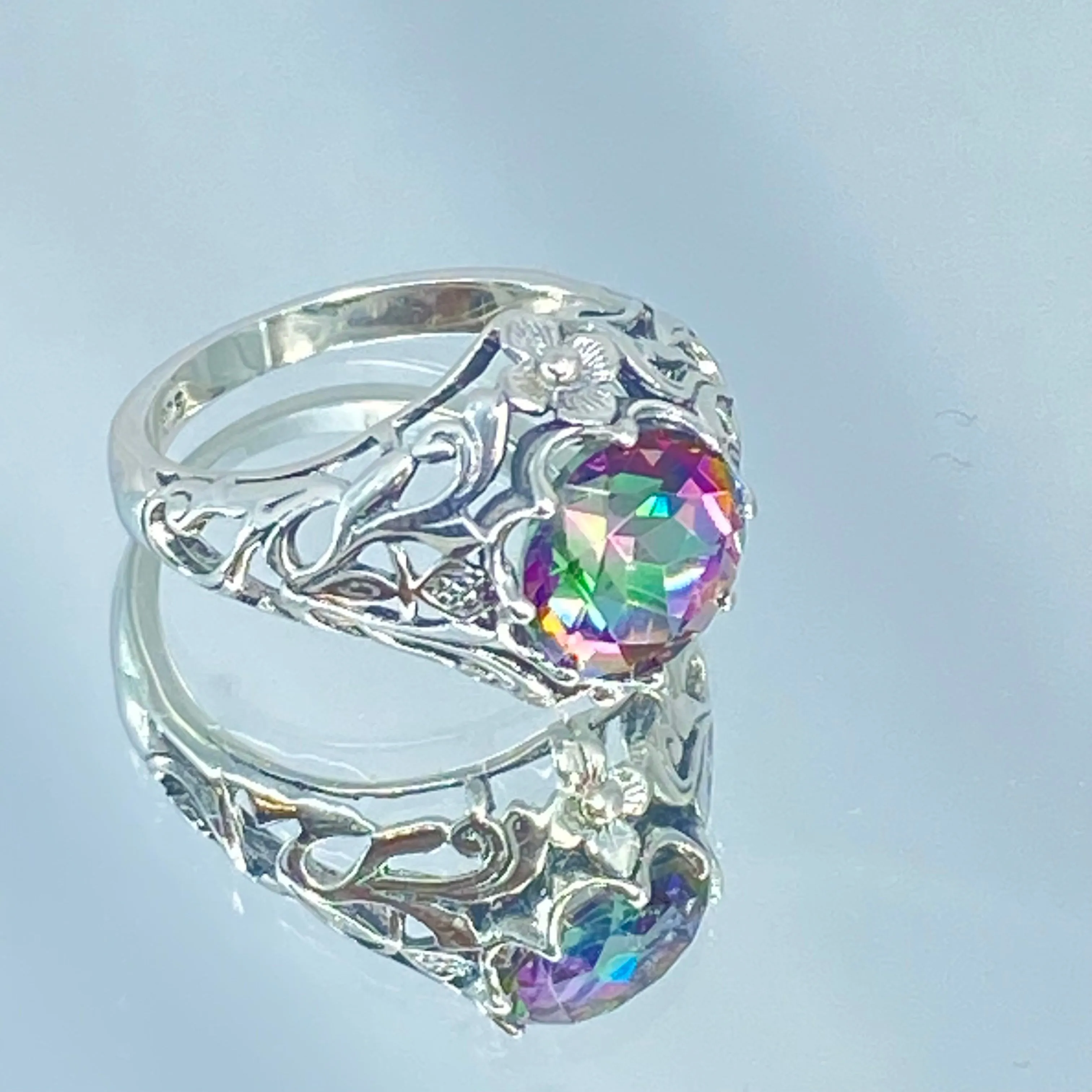 Mystic Topaz Ring, Size 4.5, Simulated Gemstone, Victorian Jewelry #D66 - Ready to Ship