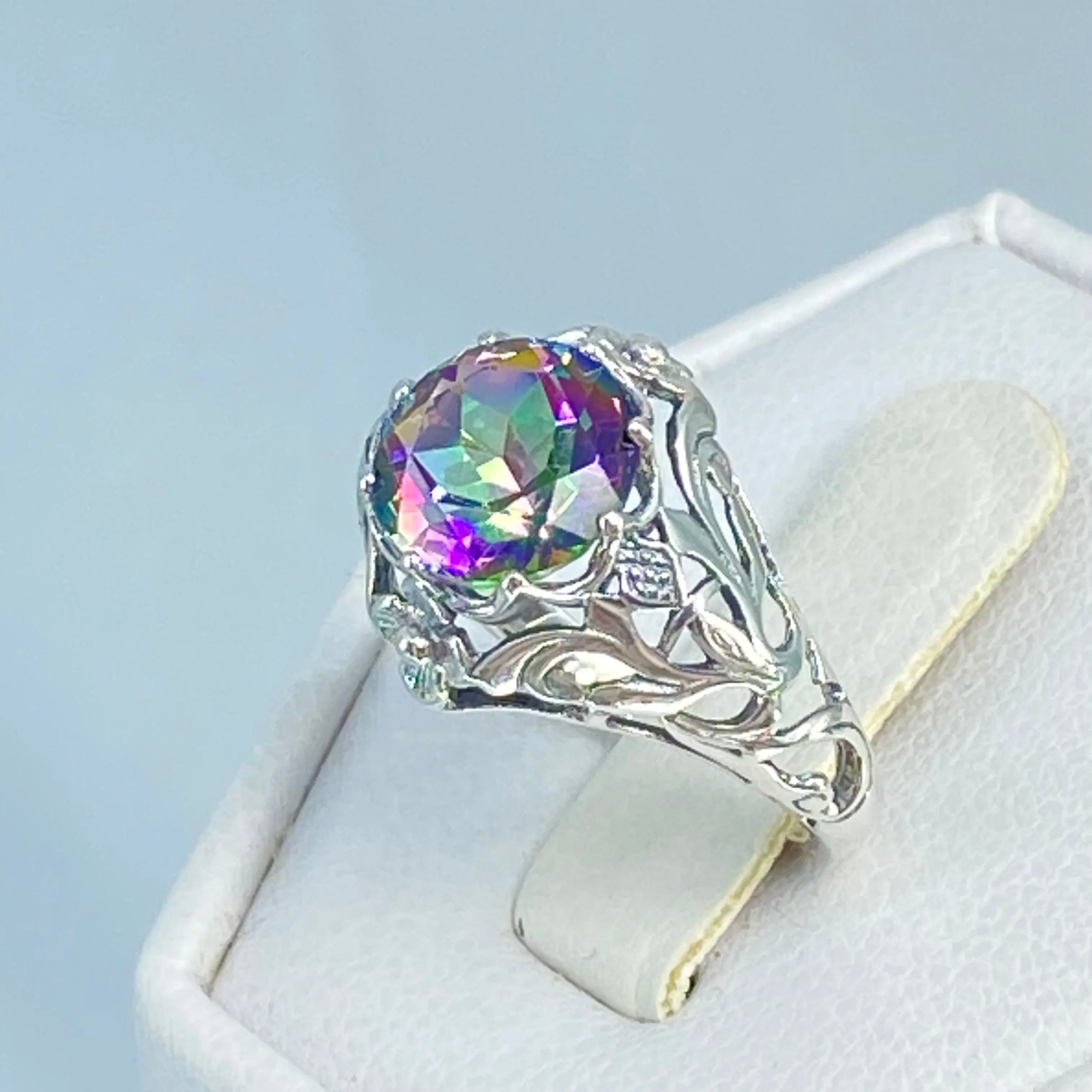 Mystic Topaz Ring, Size 4.5, Simulated Gemstone, Victorian Jewelry #D66 - Ready to Ship