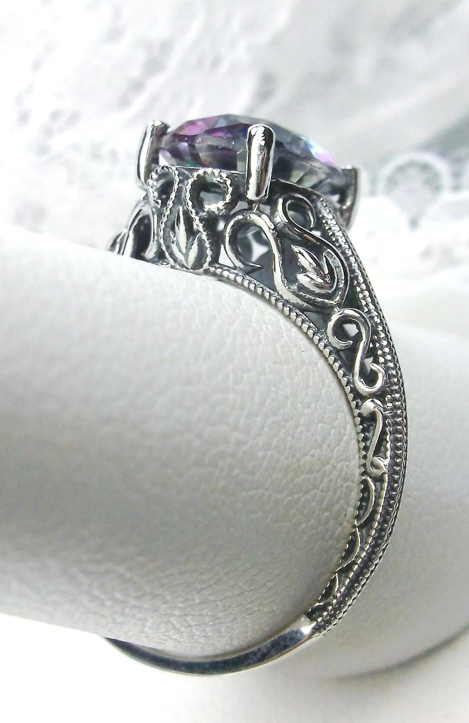 Mystic Topaz Ring, Swan Filigree, Art Deco Jewelry #D190