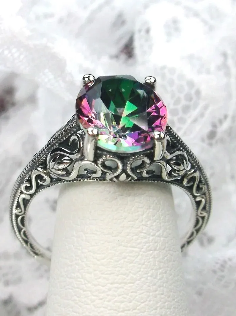 Mystic Topaz Ring, Swan Filigree, Art Deco Jewelry #D190