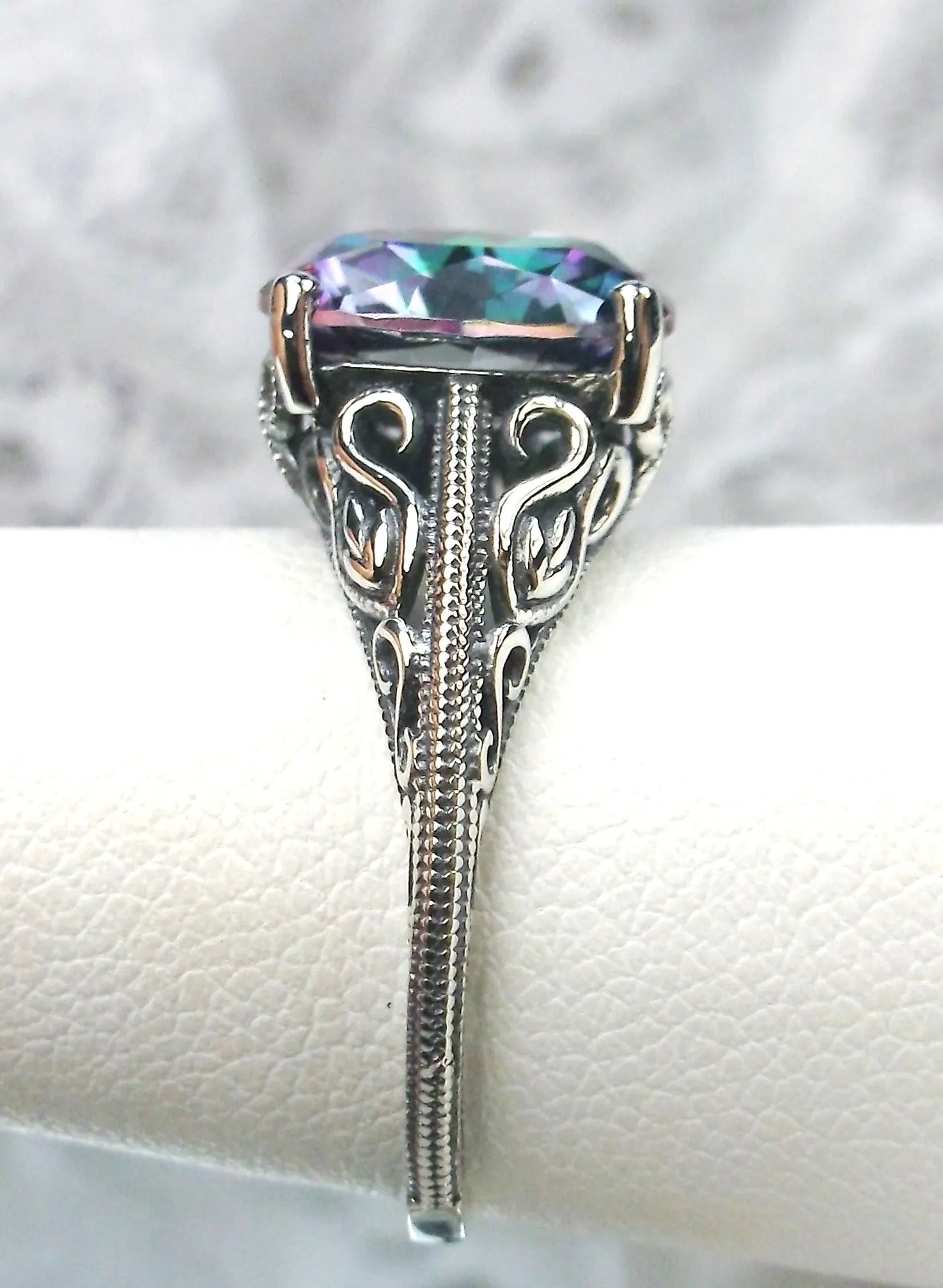 Mystic Topaz Ring, Swan Filigree, Art Deco Jewelry #D190