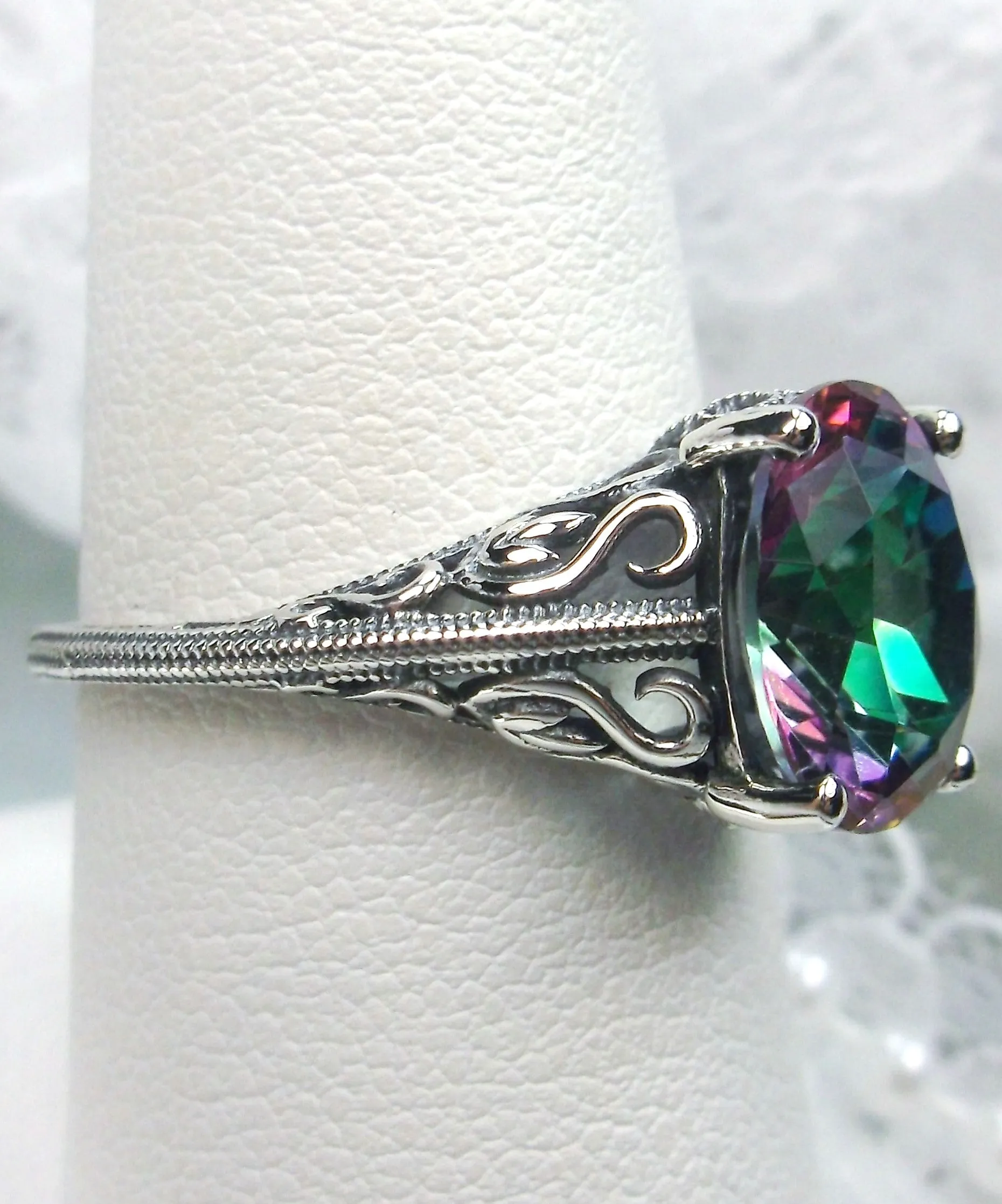 Mystic Topaz Ring, Swan Filigree, Art Deco Jewelry #D190