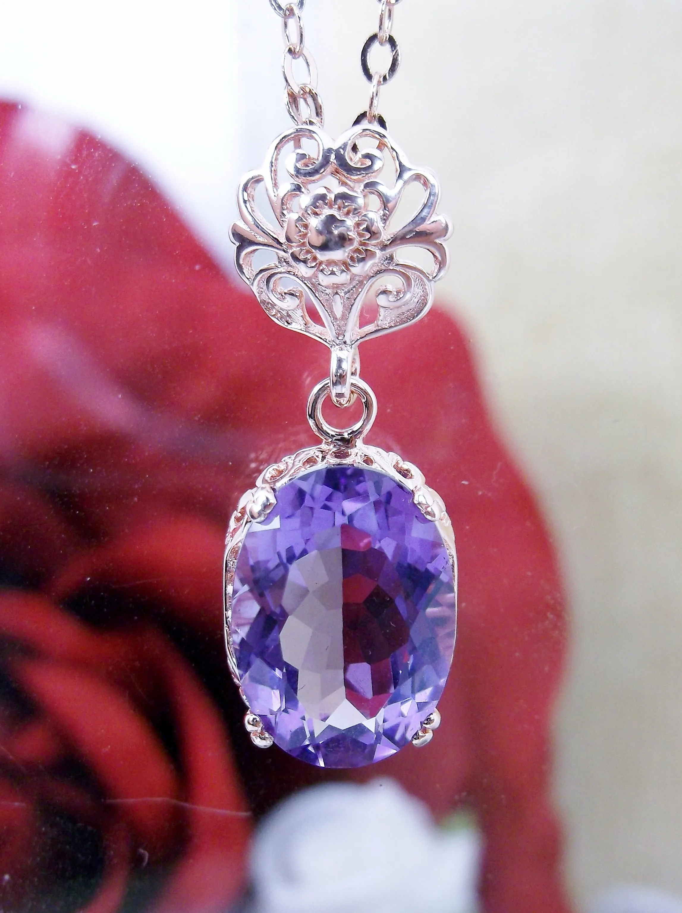 Natural Amethyst Pendant Rose Gold & Sterling Silver Edwardian #P70