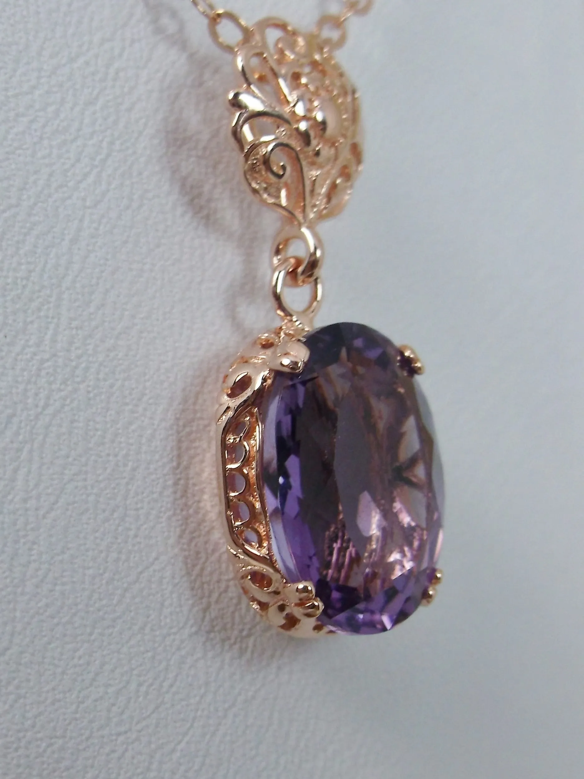 Natural Amethyst Pendant Rose Gold & Sterling Silver Edwardian #P70