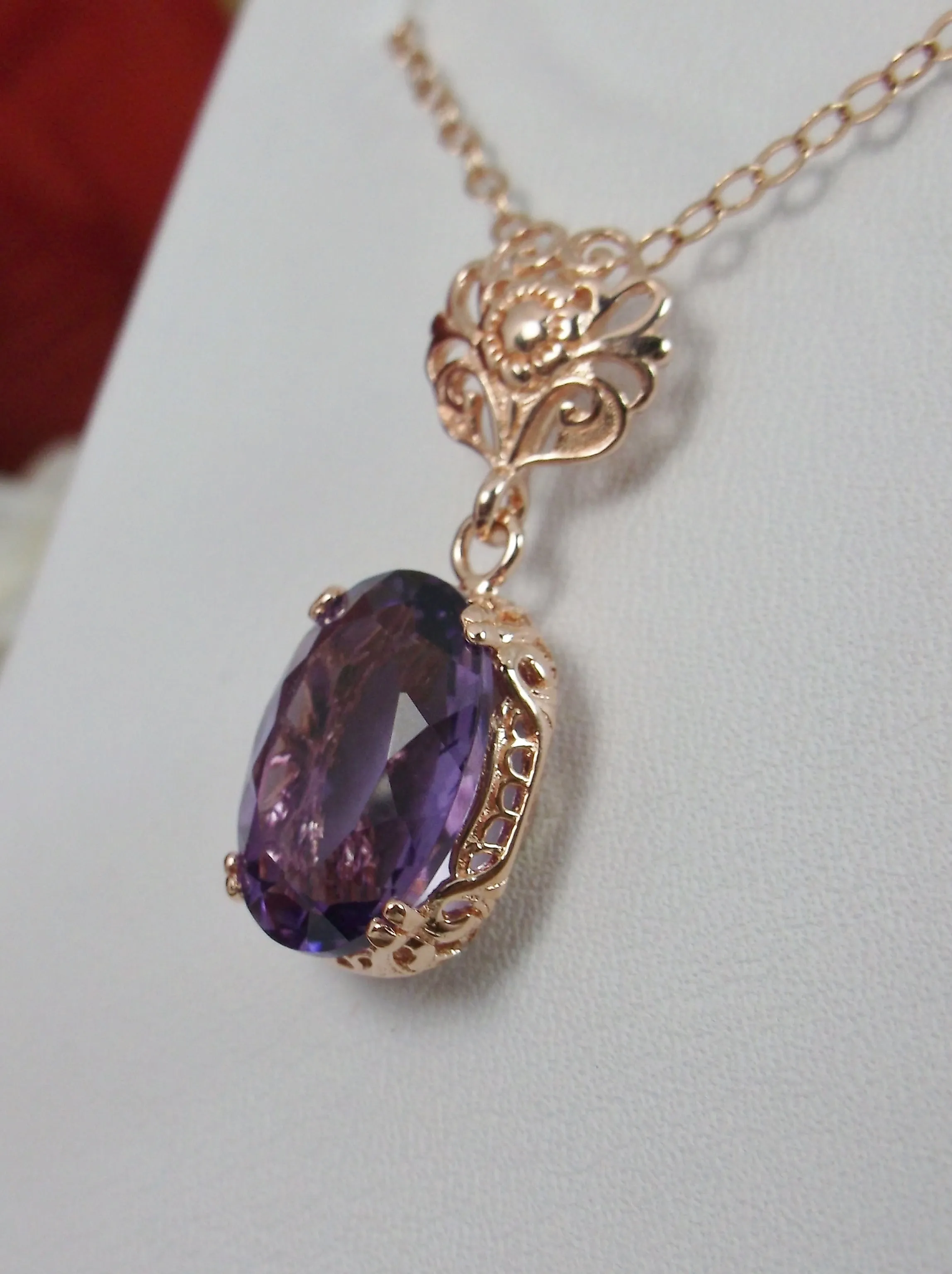 Natural Amethyst Pendant Rose Gold & Sterling Silver Edwardian #P70