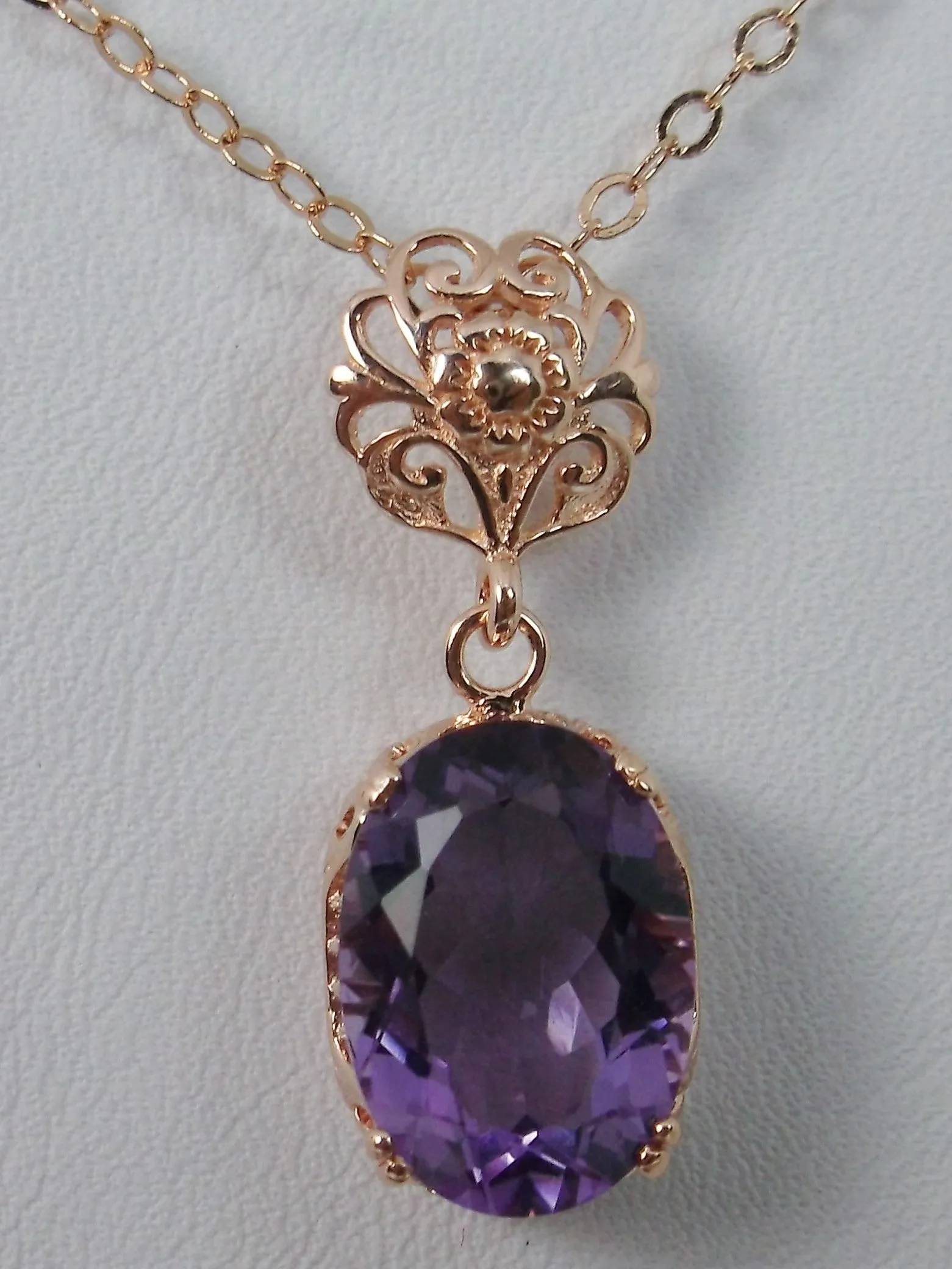 Natural Amethyst Pendant Rose Gold & Sterling Silver Edwardian #P70