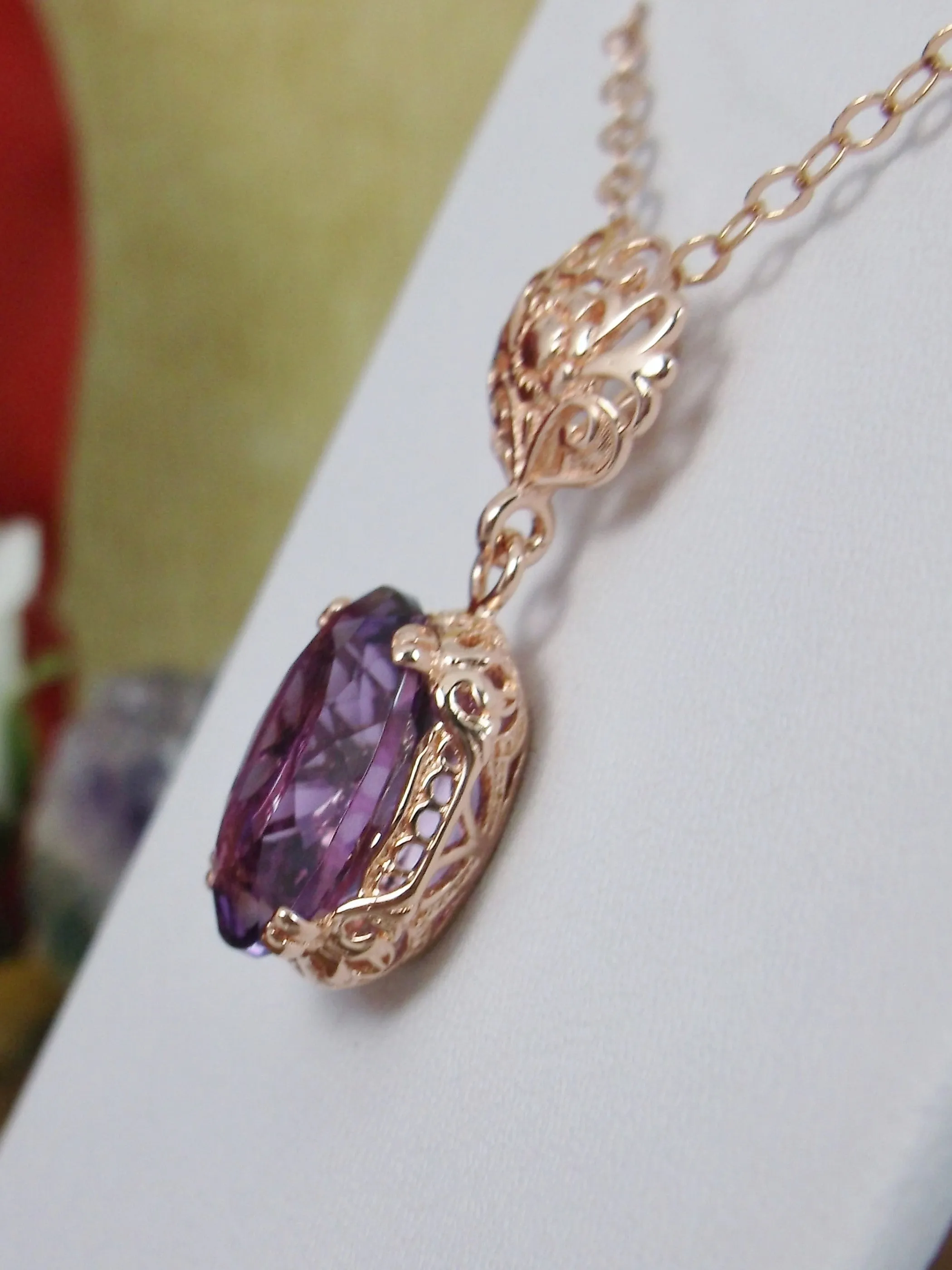 Natural Amethyst Pendant Rose Gold & Sterling Silver Edwardian #P70