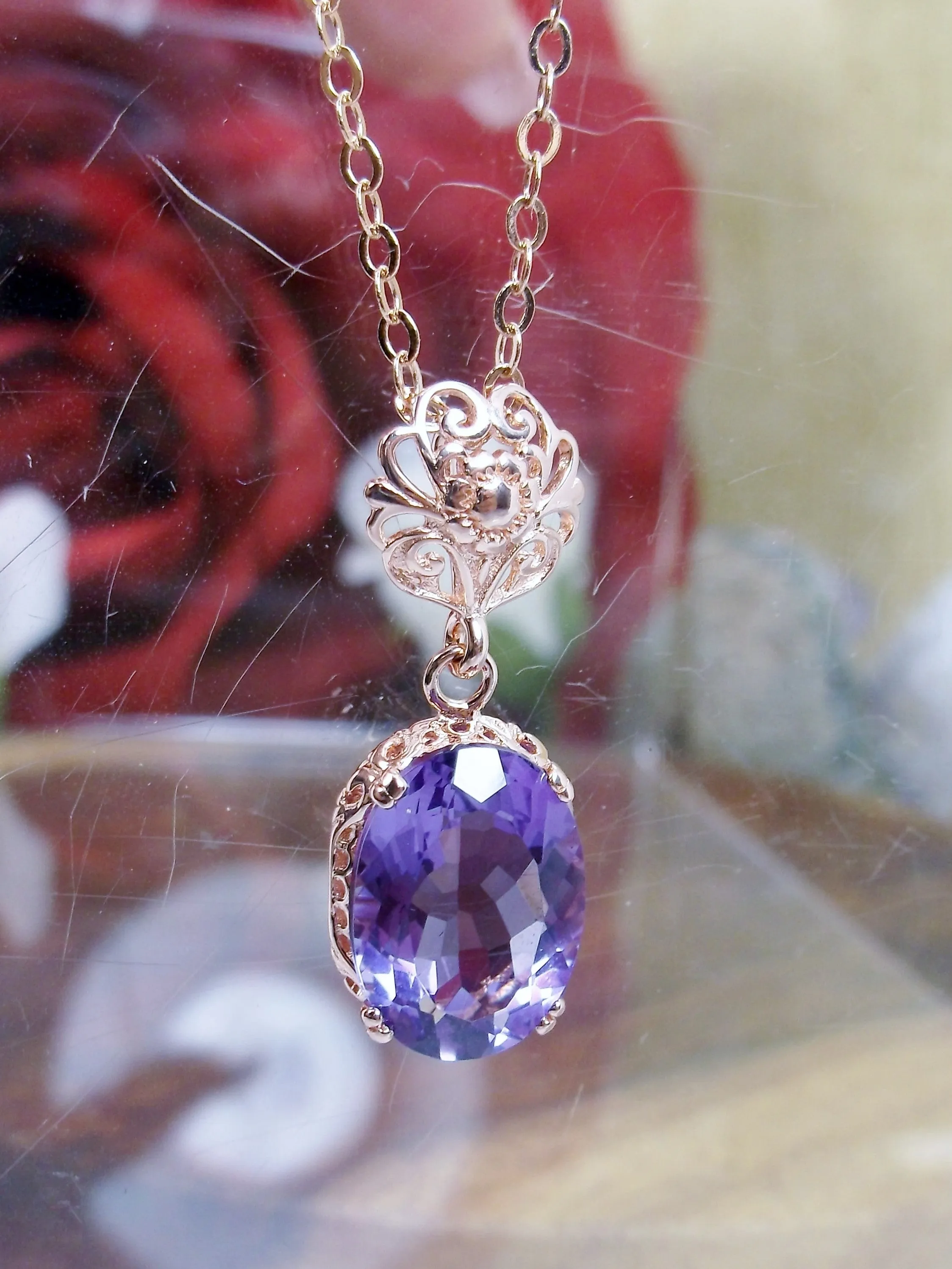 Natural Amethyst Pendant Rose Gold & Sterling Silver Edwardian #P70