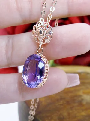 Natural Amethyst Pendant Rose Gold & Sterling Silver Edwardian #P70