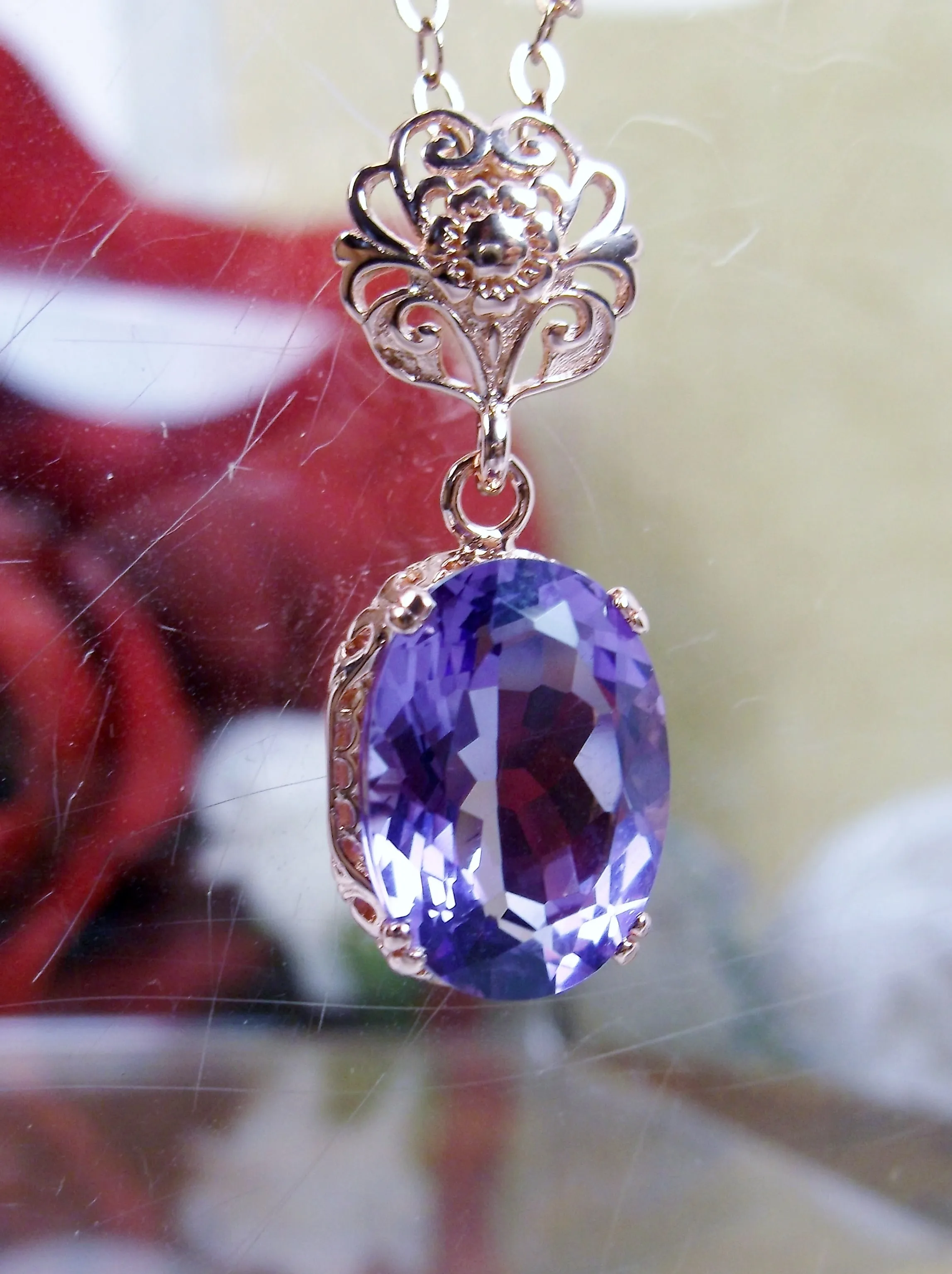 Natural Amethyst Pendant Rose Gold & Sterling Silver Edwardian #P70
