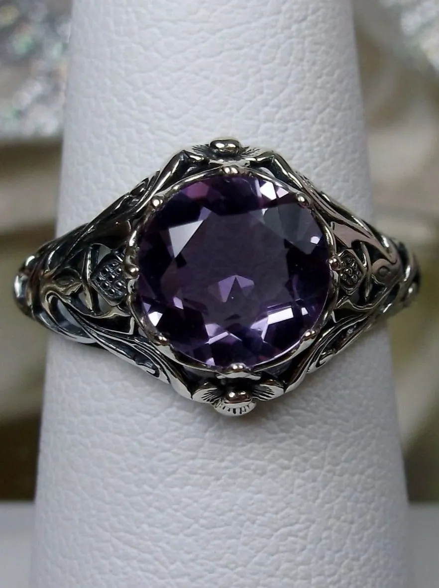 Natural Amethyst Ring, Daisy Filigree Victorian Jewelry #D66