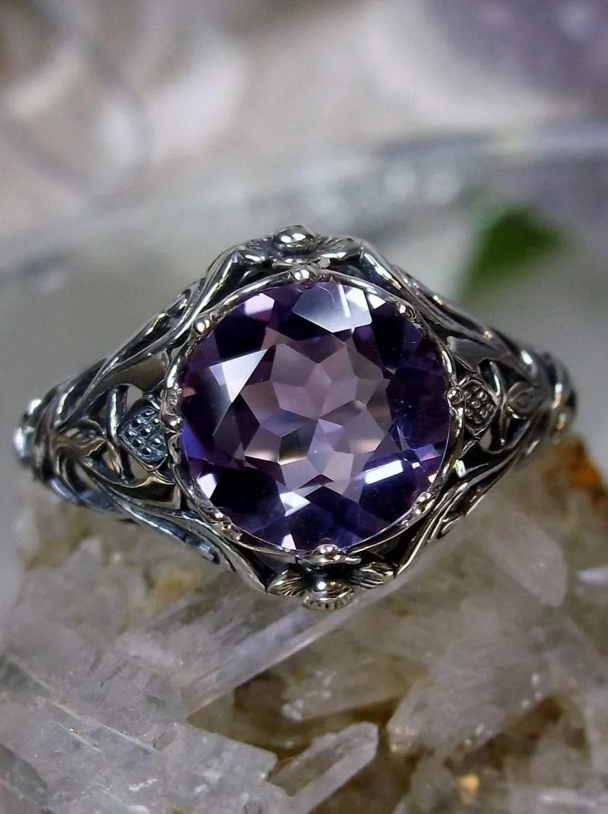 Natural Amethyst Ring, Daisy Filigree Victorian Jewelry #D66