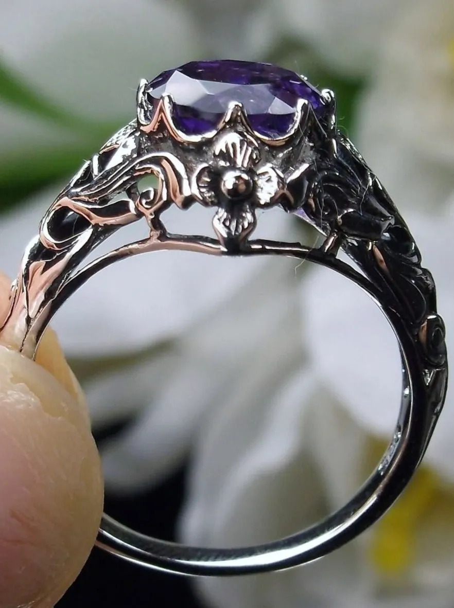 Natural Amethyst Ring, Daisy Filigree Victorian Jewelry #D66