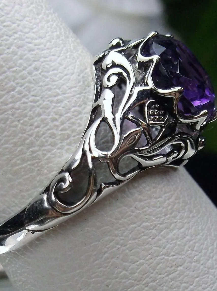 Natural Amethyst Ring, Daisy Filigree Victorian Jewelry #D66