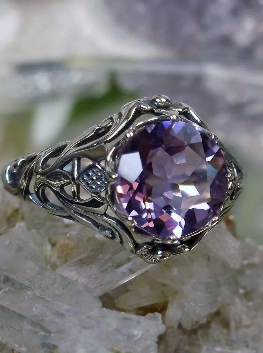 Natural Amethyst Ring, Daisy Filigree Victorian Jewelry #D66