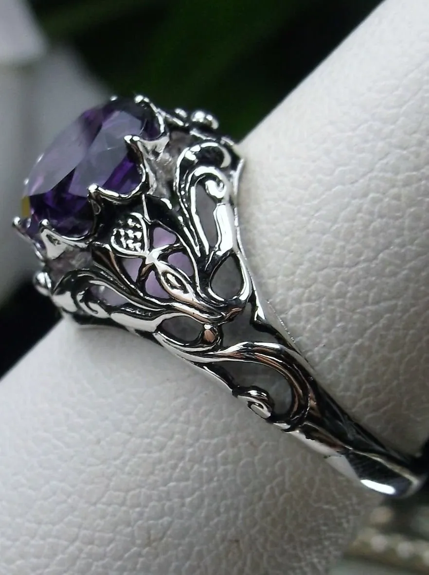 Natural Amethyst Ring, Daisy Filigree Victorian Jewelry #D66