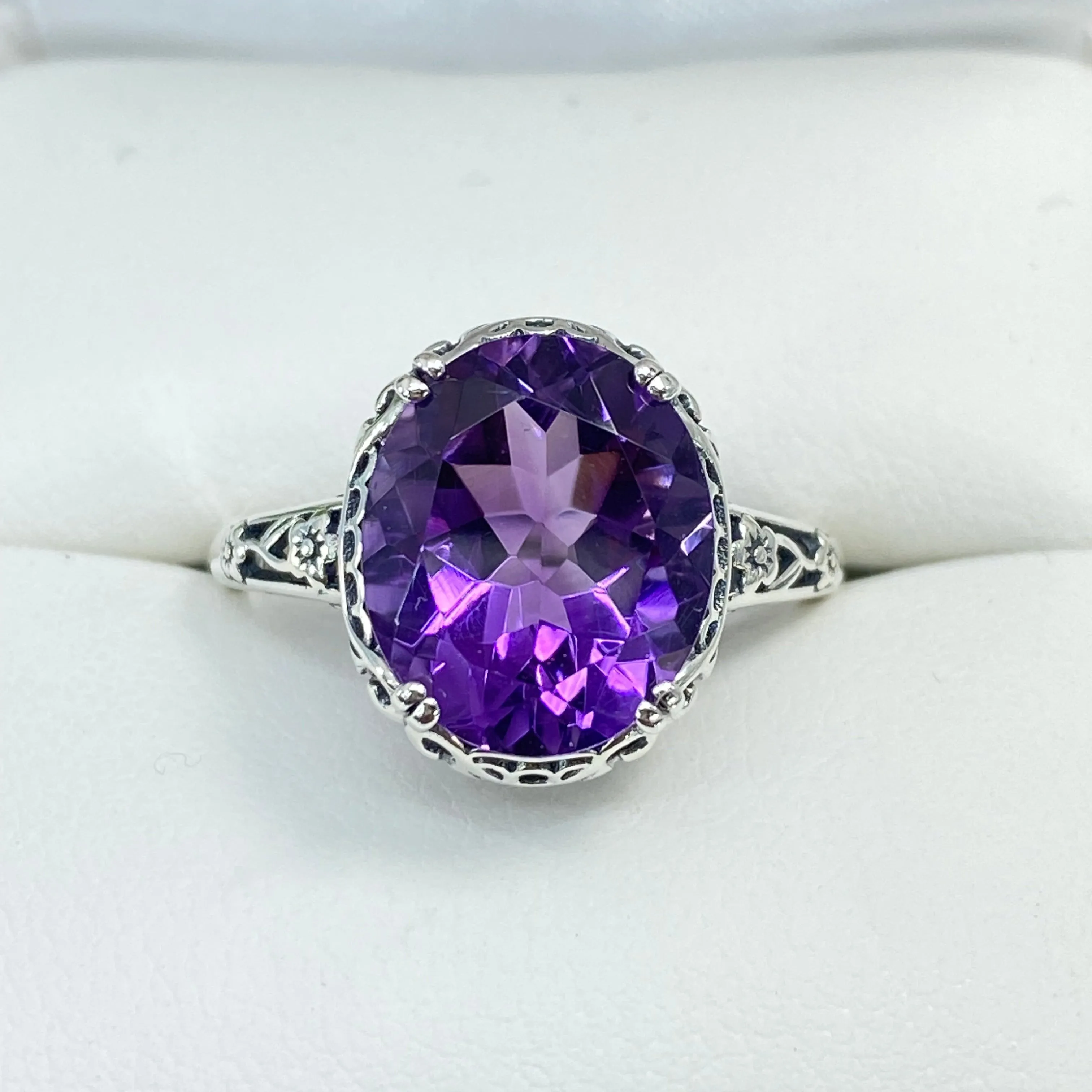 Natural Amethyst Ring, Edwardian Antique Reproduction Jewelry #D70z