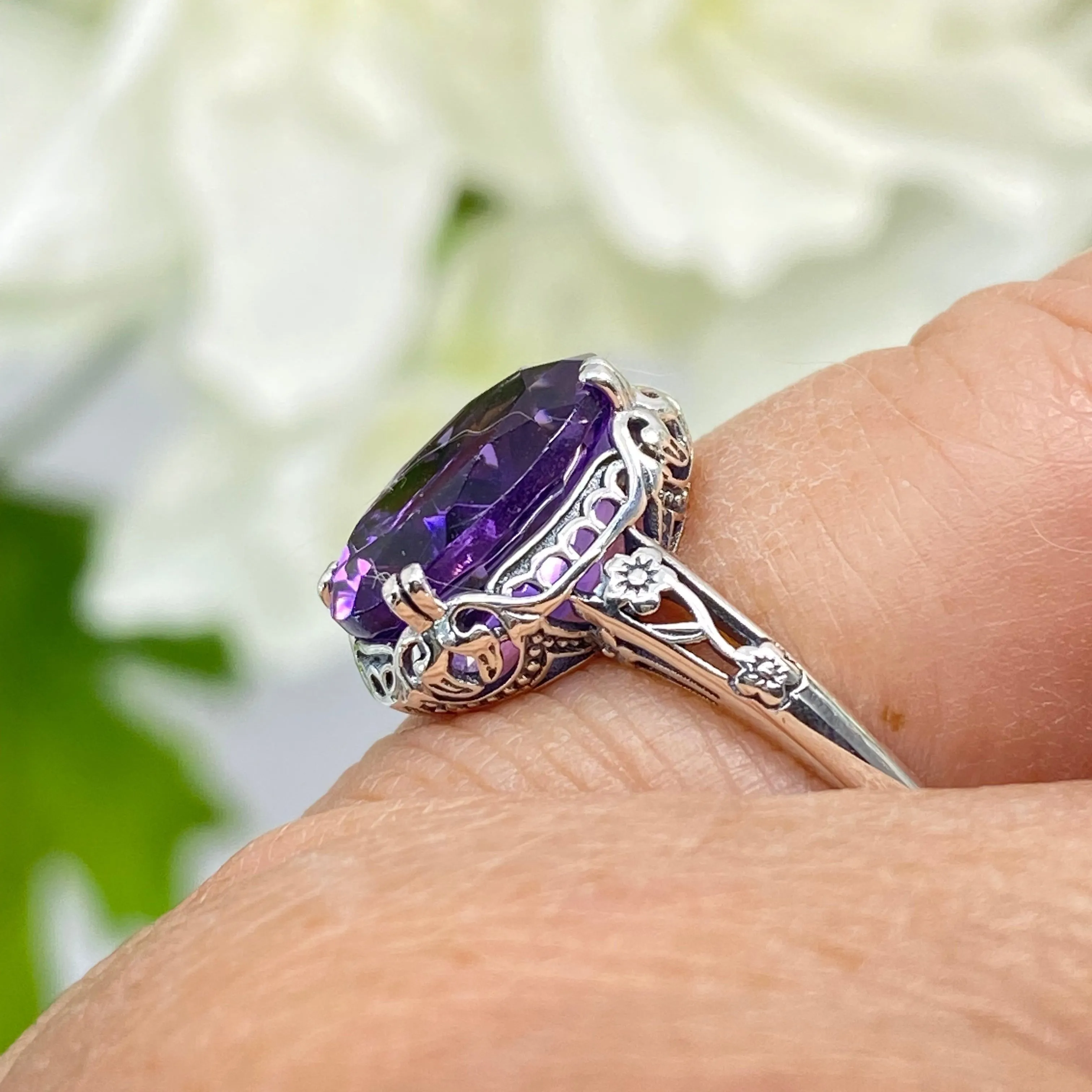 Natural Amethyst Ring, Edwardian Antique Reproduction Jewelry #D70z