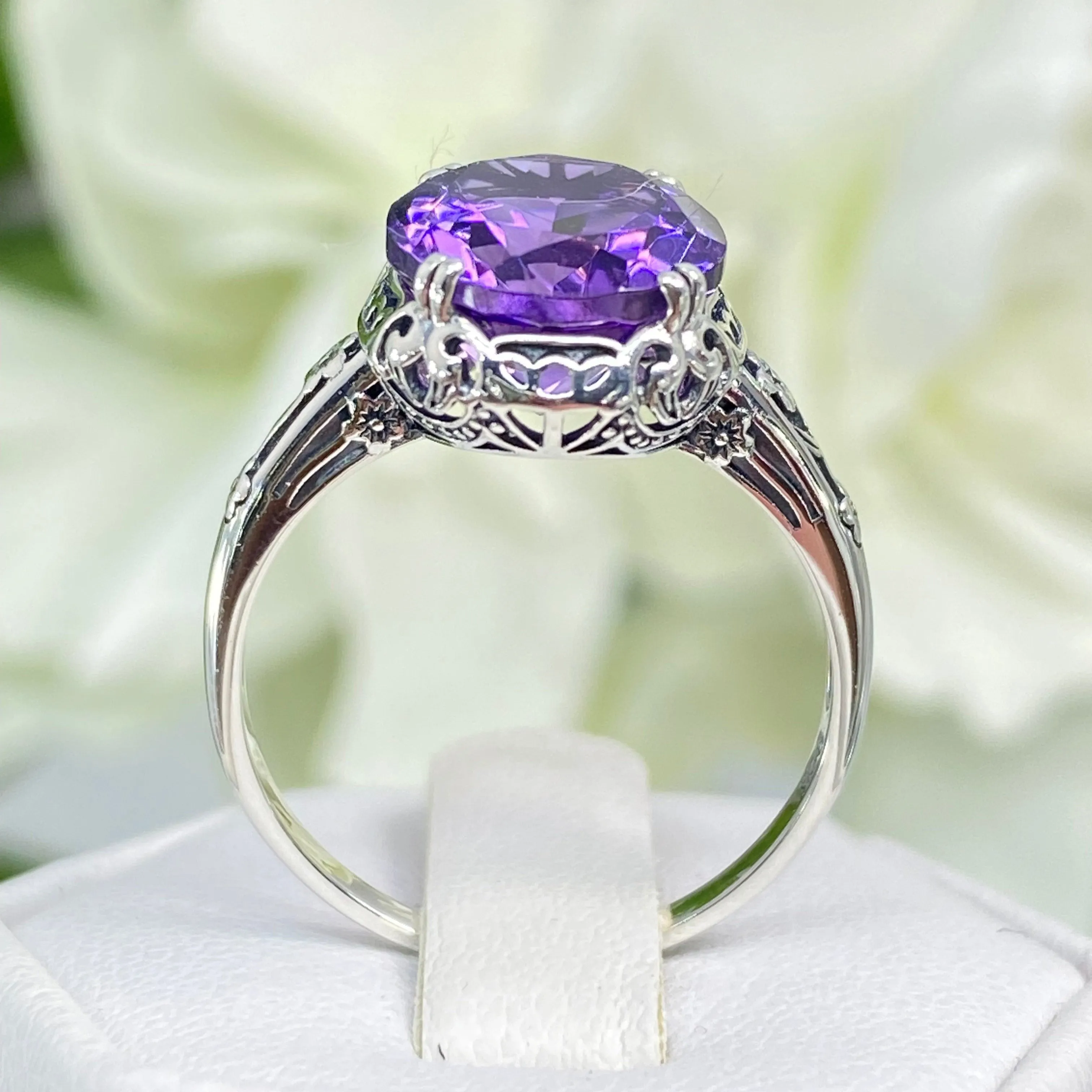 Natural Amethyst Ring, Edwardian Antique Reproduction Jewelry #D70z
