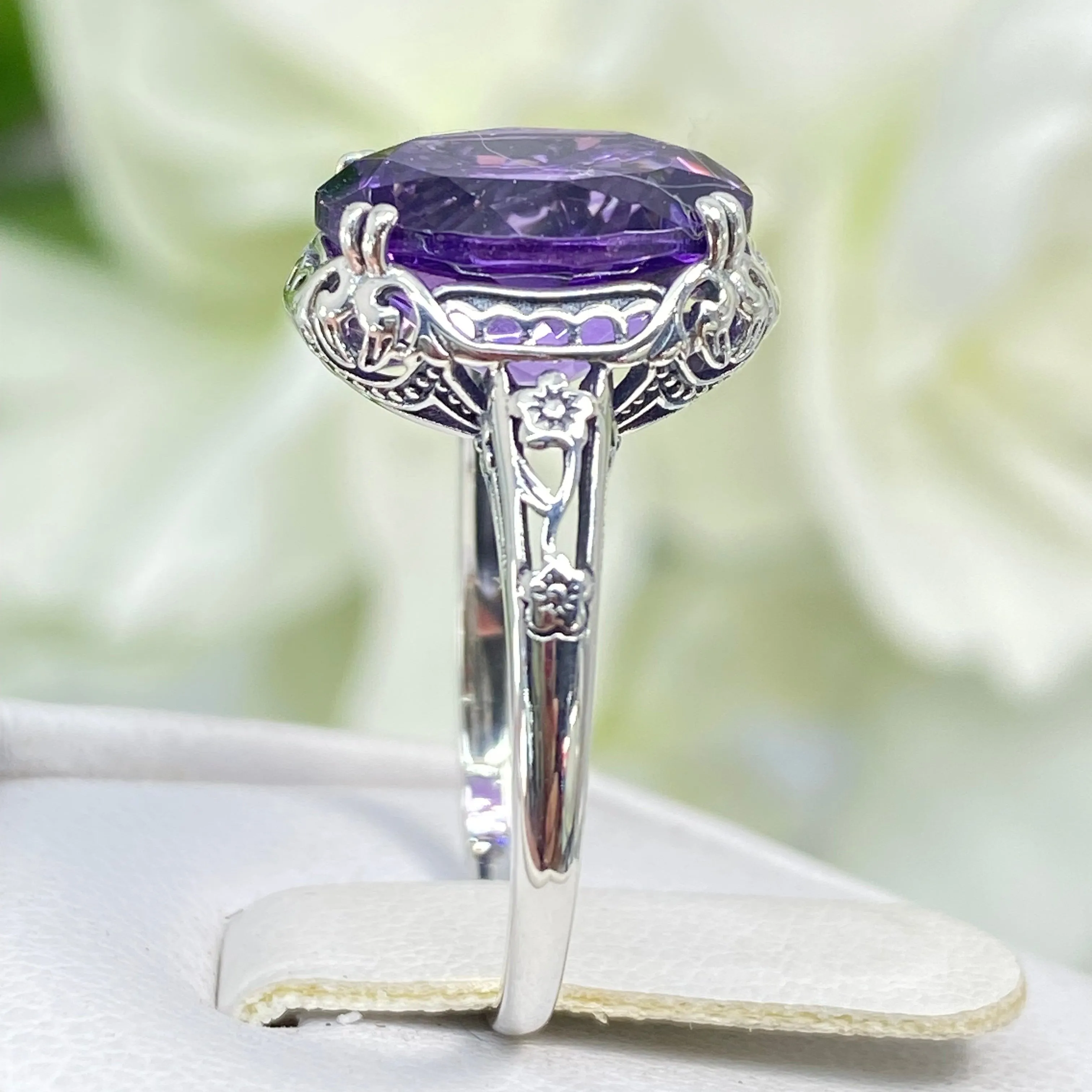 Natural Amethyst Ring, Edwardian Antique Reproduction Jewelry #D70z