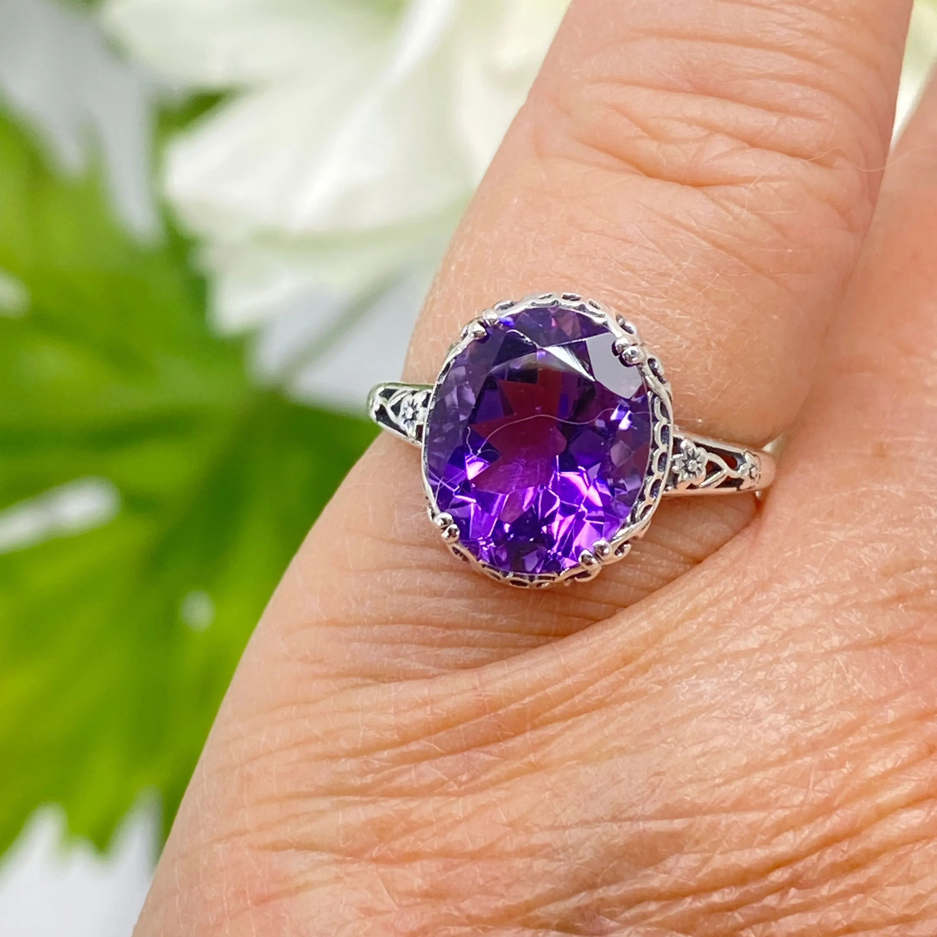 Natural Amethyst Ring, Edwardian Antique Reproduction Jewelry #D70z