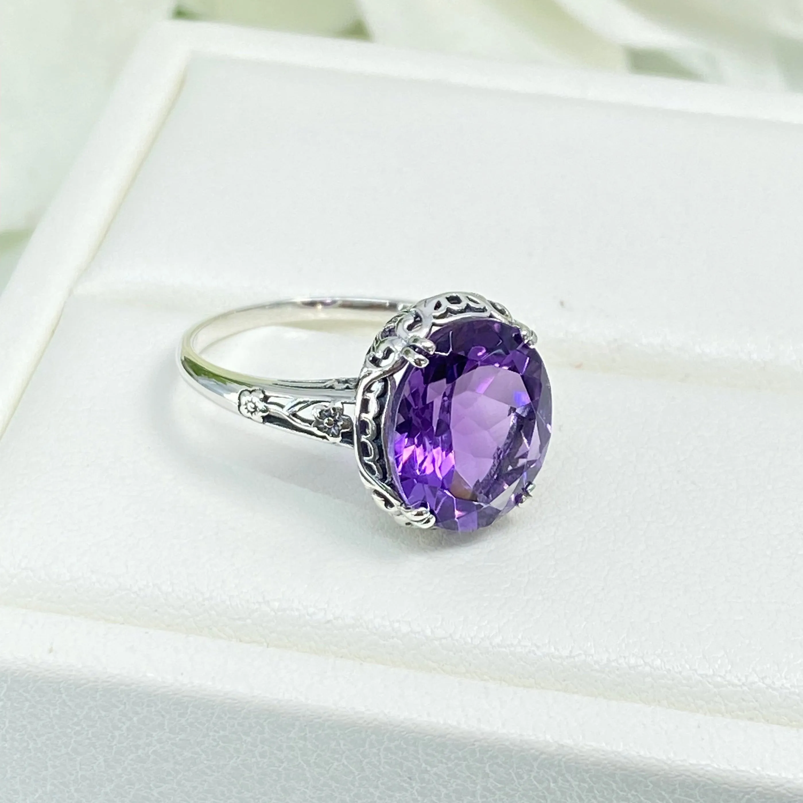 Natural Amethyst Ring, Edwardian Antique Reproduction Jewelry #D70z