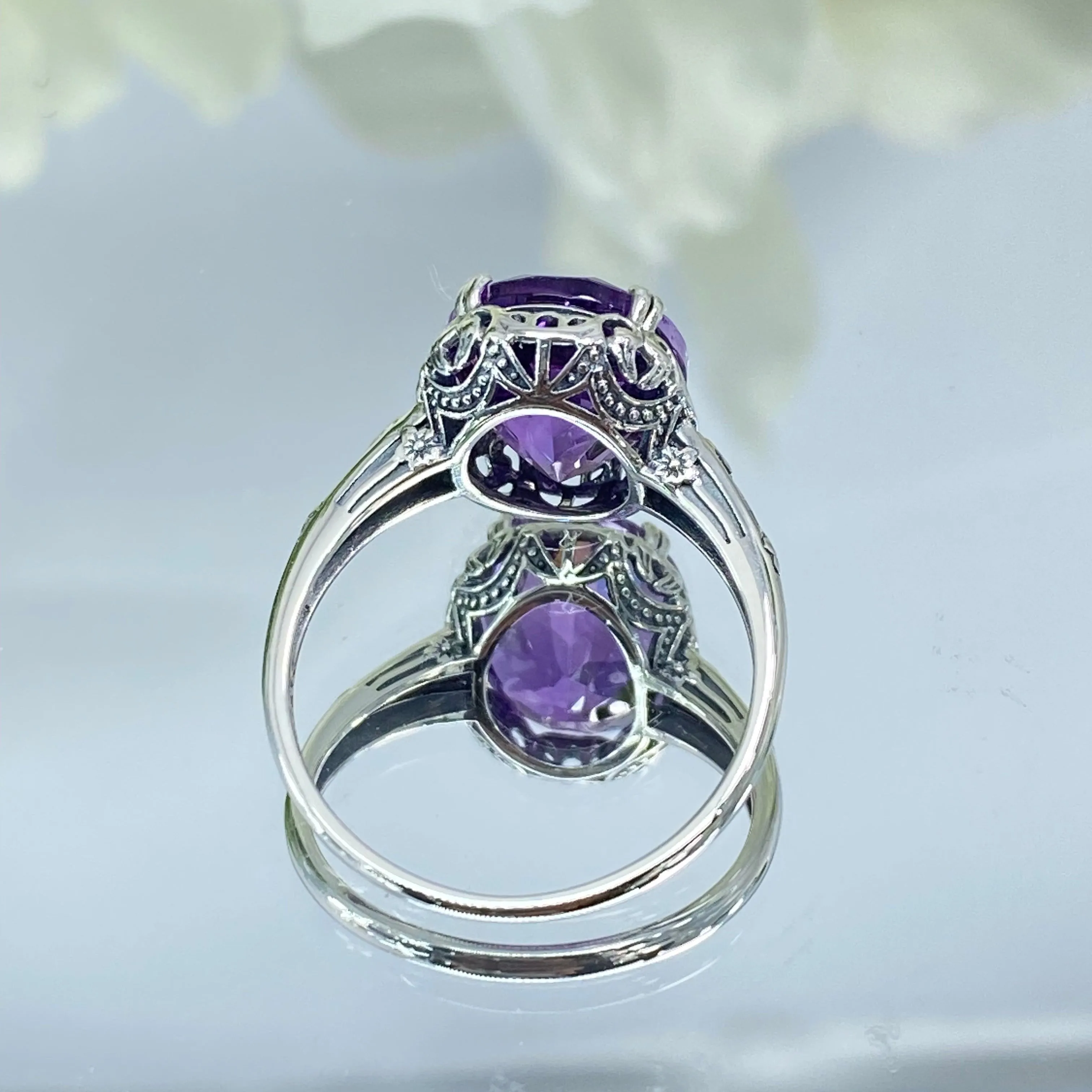 Natural Amethyst Ring, Edwardian Antique Reproduction Jewelry #D70z