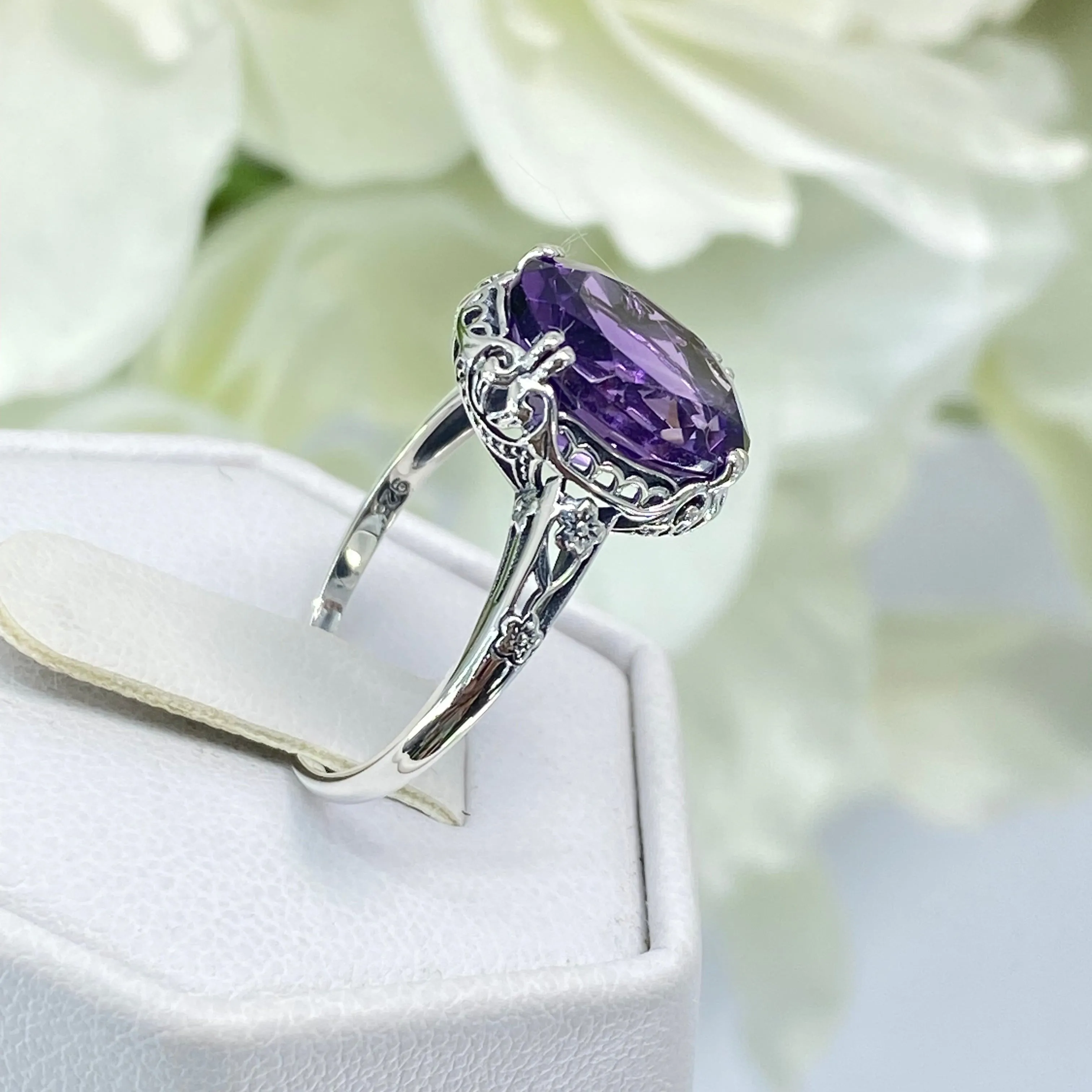 Natural Amethyst Ring, Edwardian Antique Reproduction Jewelry #D70z