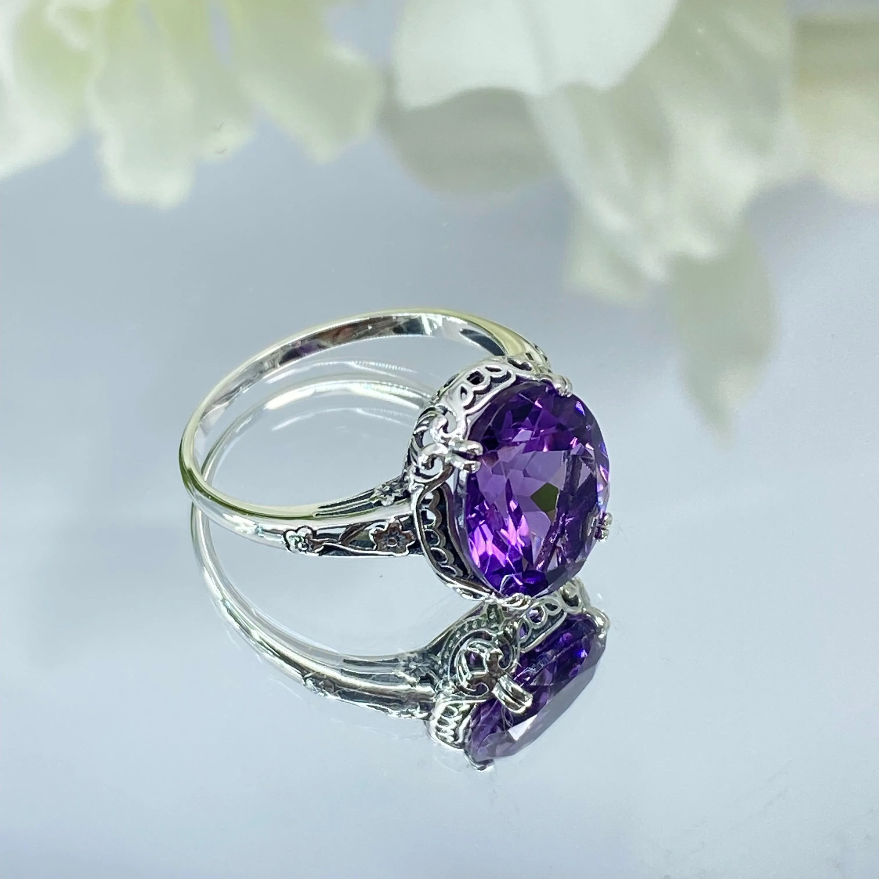 Natural Amethyst Ring, Edwardian Antique Reproduction Jewelry #D70z