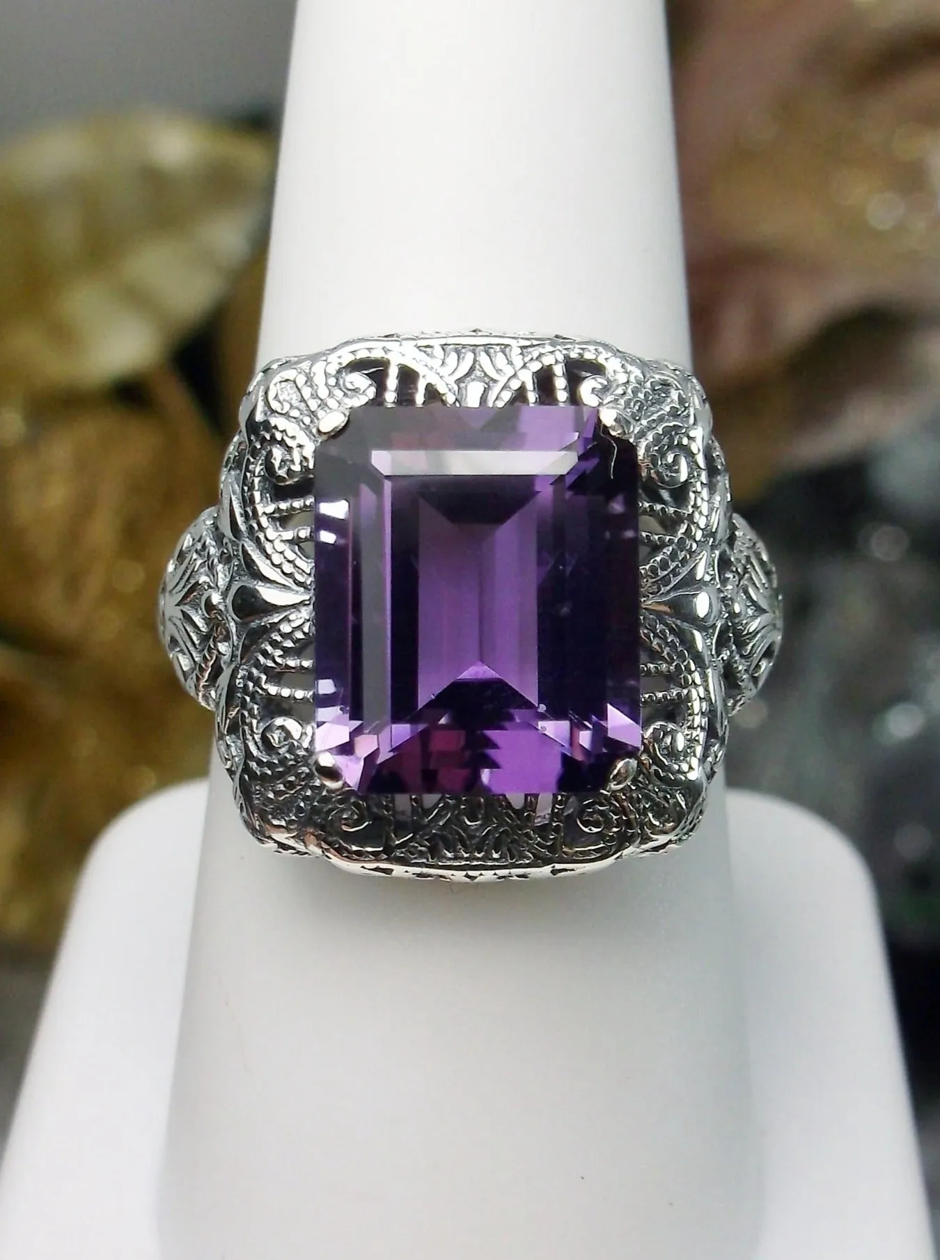Natural Amethyst Ring, Intricate Victorian Jewelry #D149