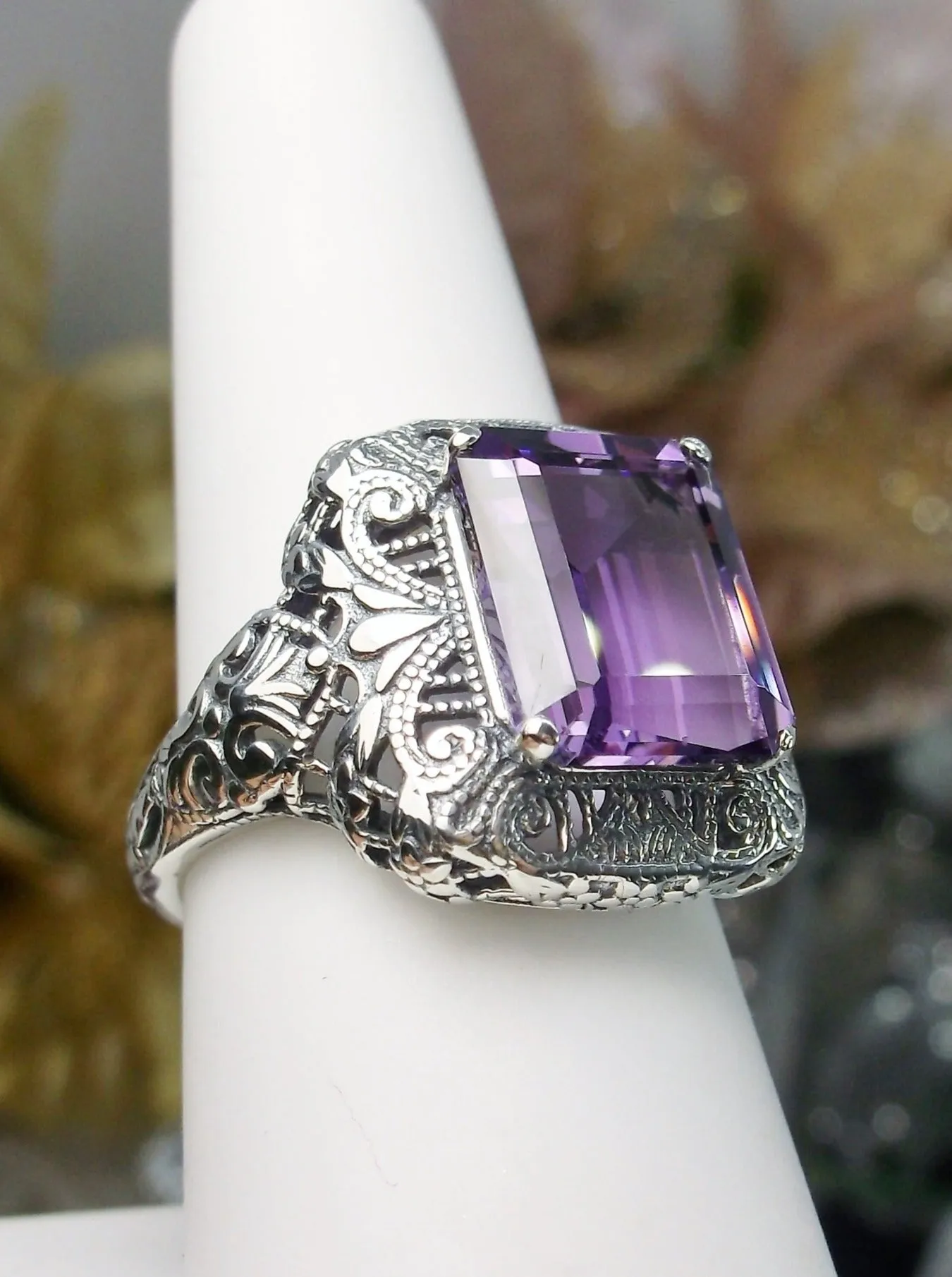 Natural Amethyst Ring, Intricate Victorian Jewelry #D149