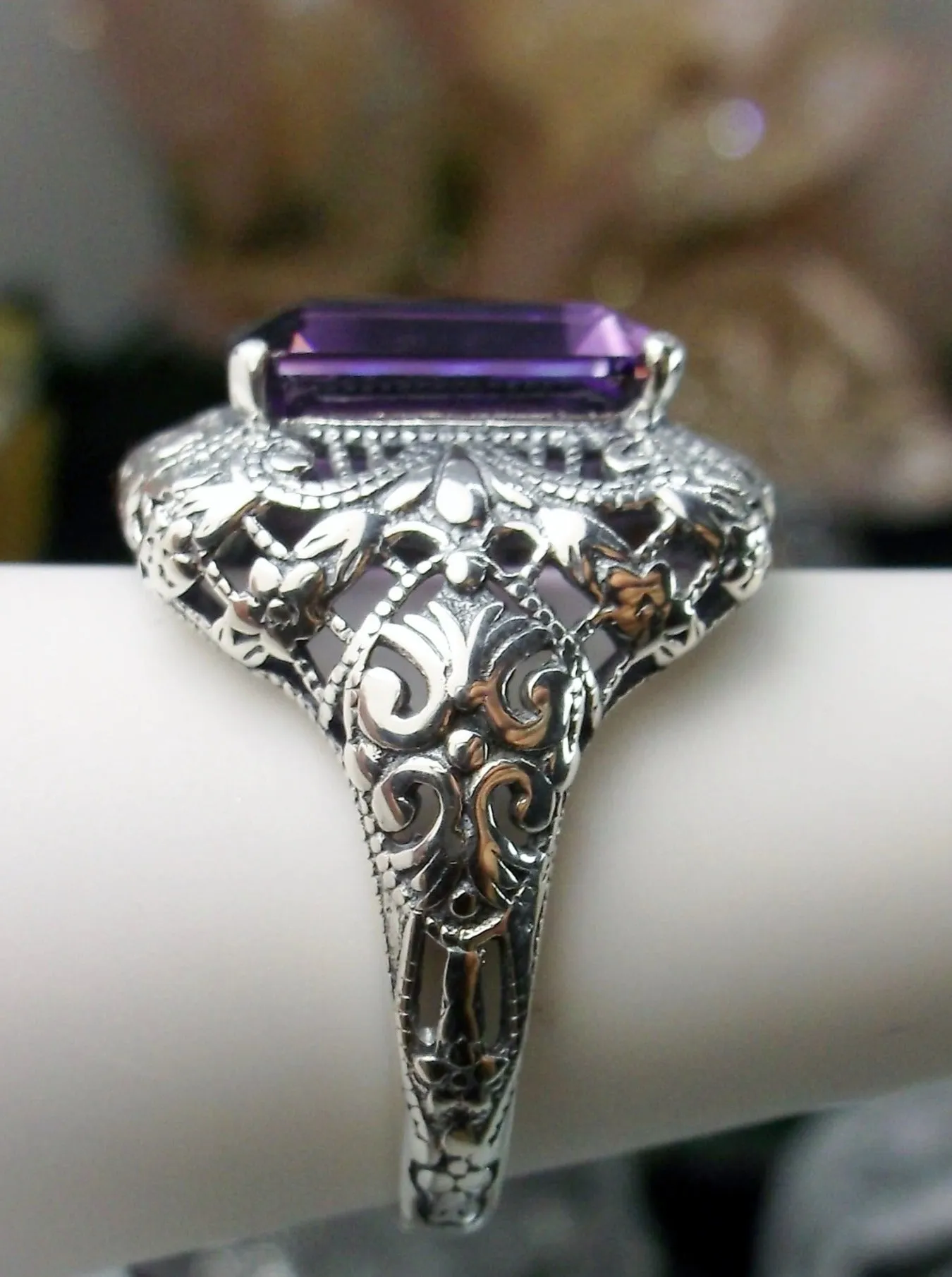 Natural Amethyst Ring, Intricate Victorian Jewelry #D149
