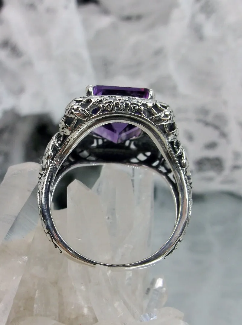 Natural Amethyst Ring, Intricate Victorian Jewelry #D149