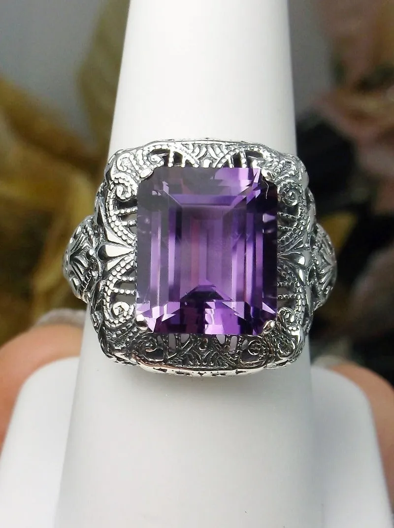 Natural Amethyst Ring, Intricate Victorian Jewelry #D149