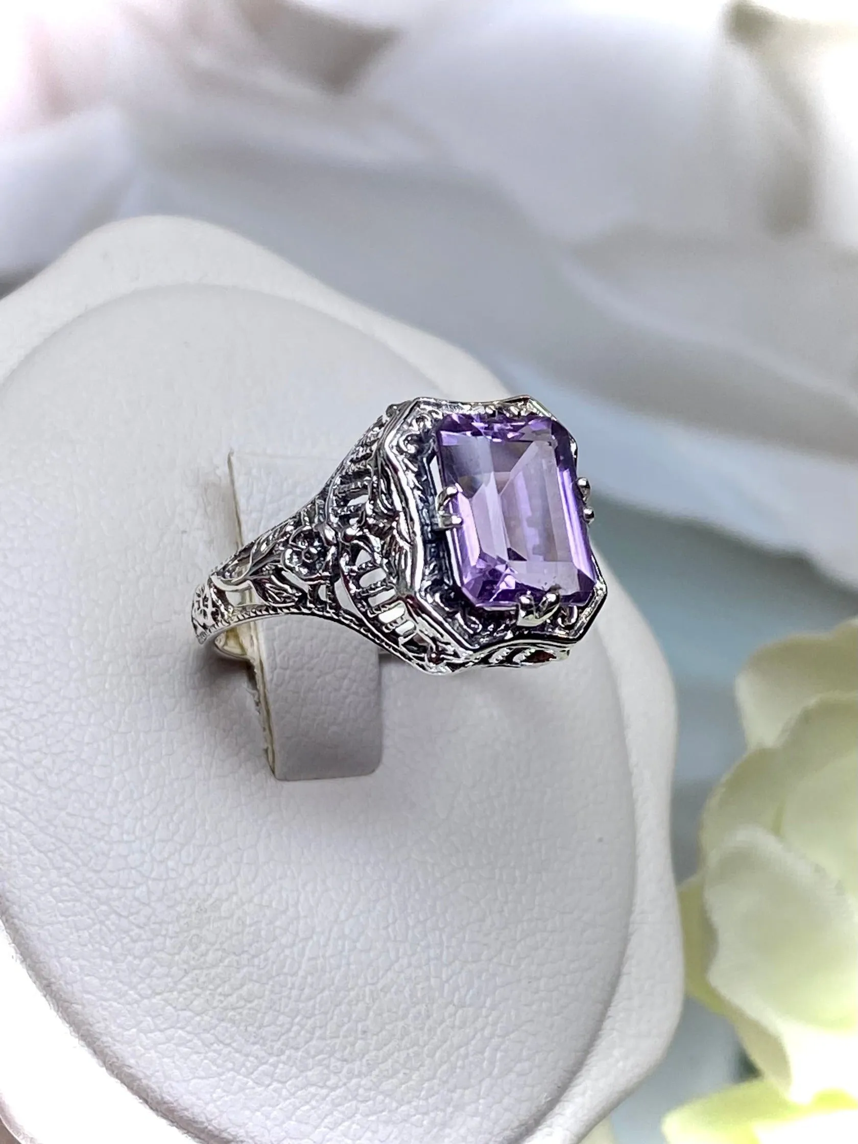 Natural Amethyst Ring, Lovely Rectangle Edwardian Jewelry #D148