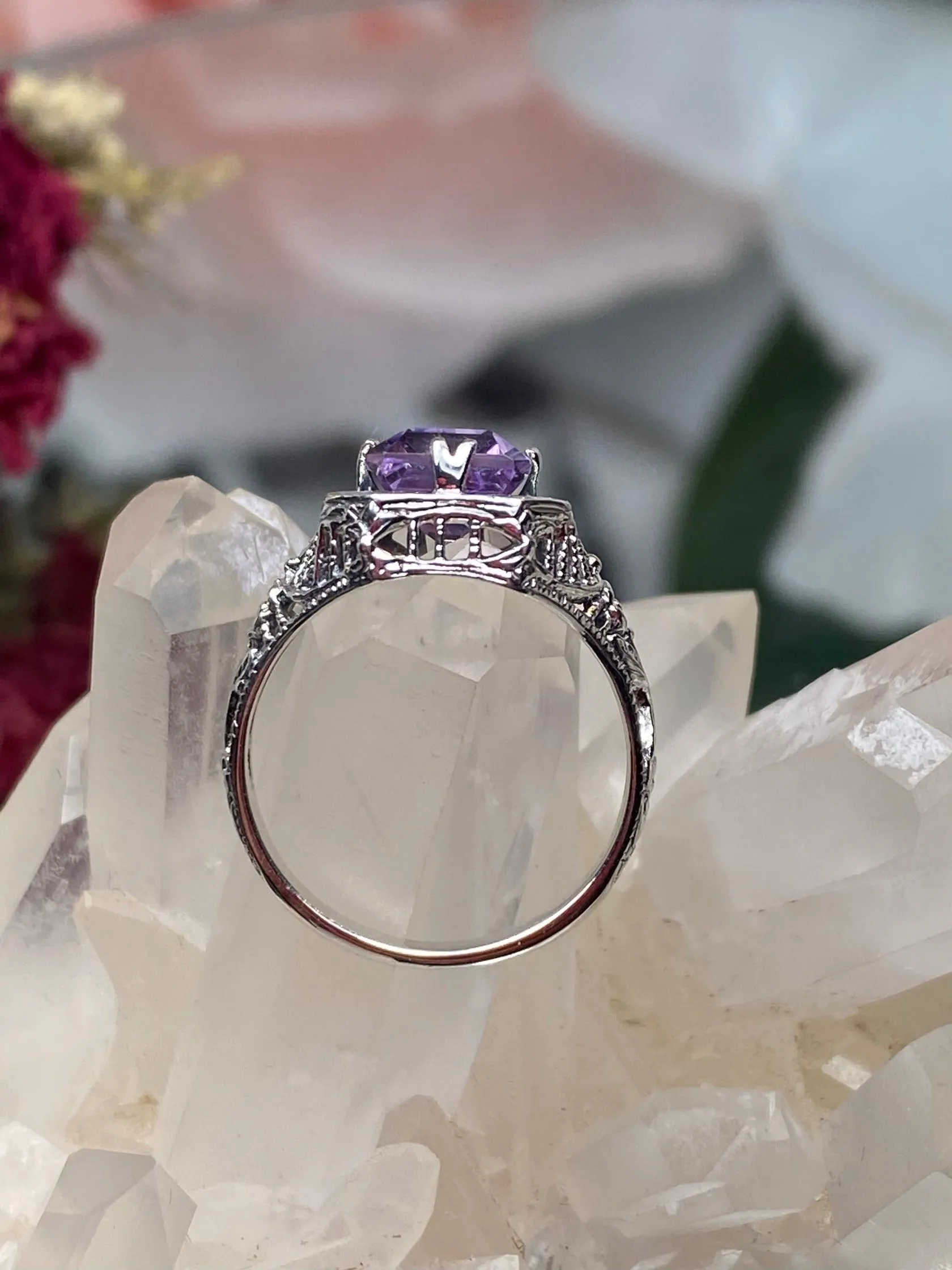 Natural Amethyst Ring, Lovely Rectangle Edwardian Jewelry #D148