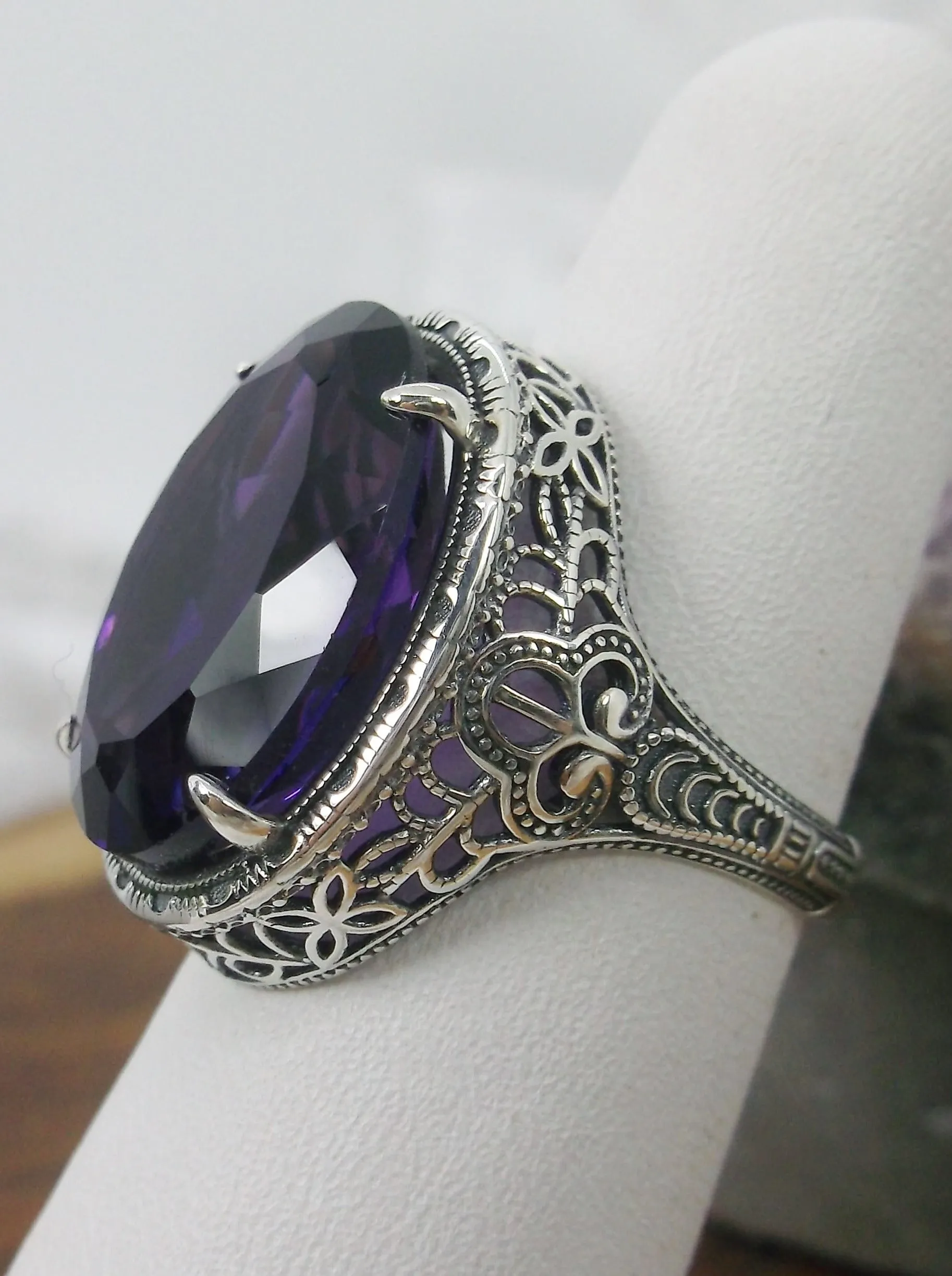 Natural Amethyst Ring, Persian Design, Art Deco Vintage Revival Jewelry #D230
