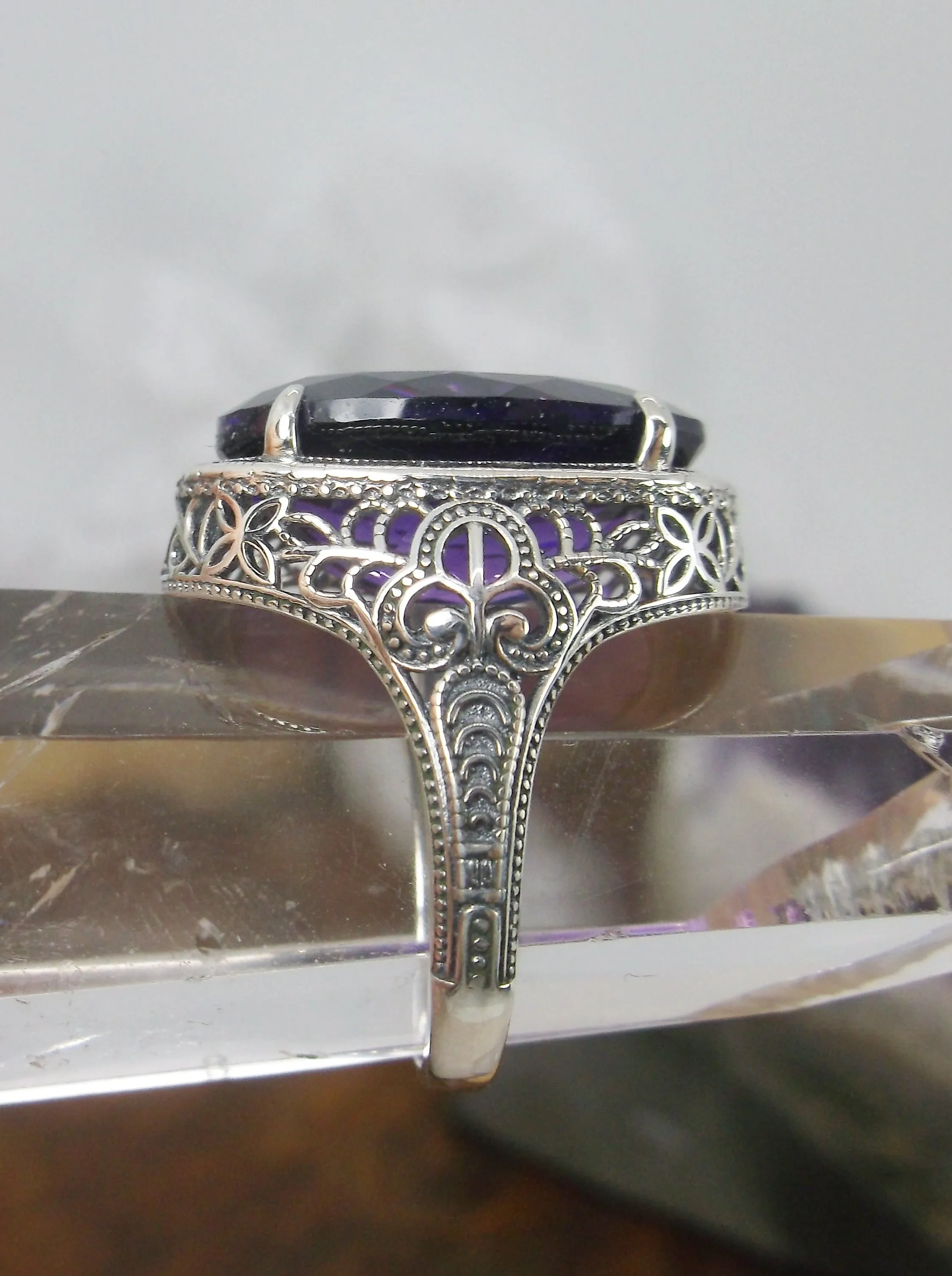 Natural Amethyst Ring, Persian Design, Art Deco Vintage Revival Jewelry #D230