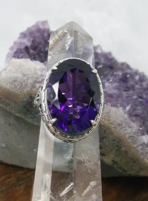 Natural Amethyst Ring, Persian Design, Art Deco Vintage Revival Jewelry #D230