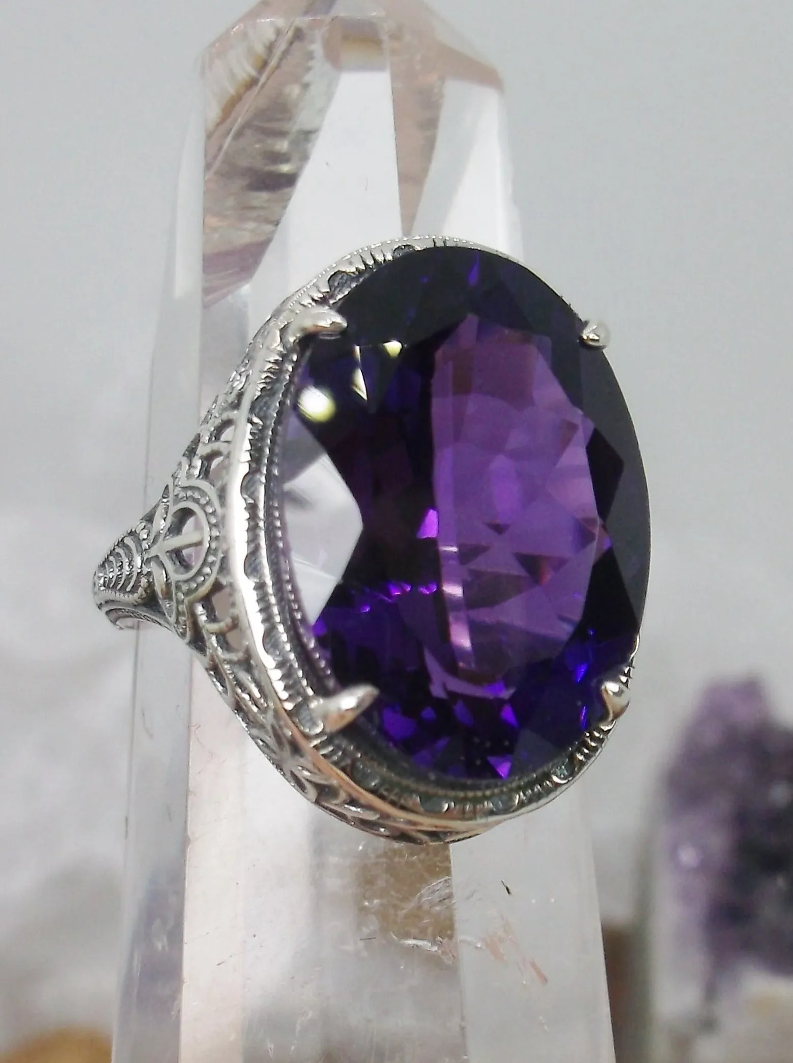 Natural Amethyst Ring, Persian Design, Art Deco Vintage Revival Jewelry #D230